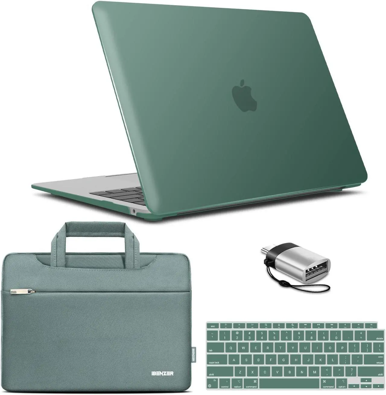 Main image of IBENZER Compatible with New MacBook Air 13 inch Case 2022 2021 2020 M1 A2337 A2179 A1932, Hard Shell Case & Sleeve & Keyboard Cover & Type C for Mac Air 13 with Touch ID, Midnight Green, MAT13-MTGN+3A