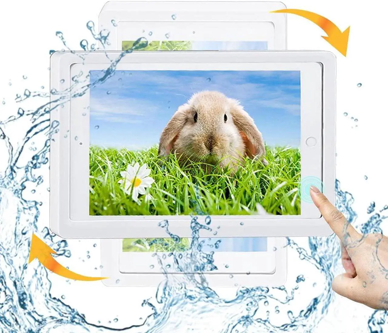 Main image of ABHILWY Shower Ipad Holder Waterproof Wall Mounted Upgrade,Bathroom Tablet Case Mount Shelf Rotation,Adhesive Touchable Cradle with Glass Mirror Anti-Fog Screen for Kitchen 12.9 inches Luxury
