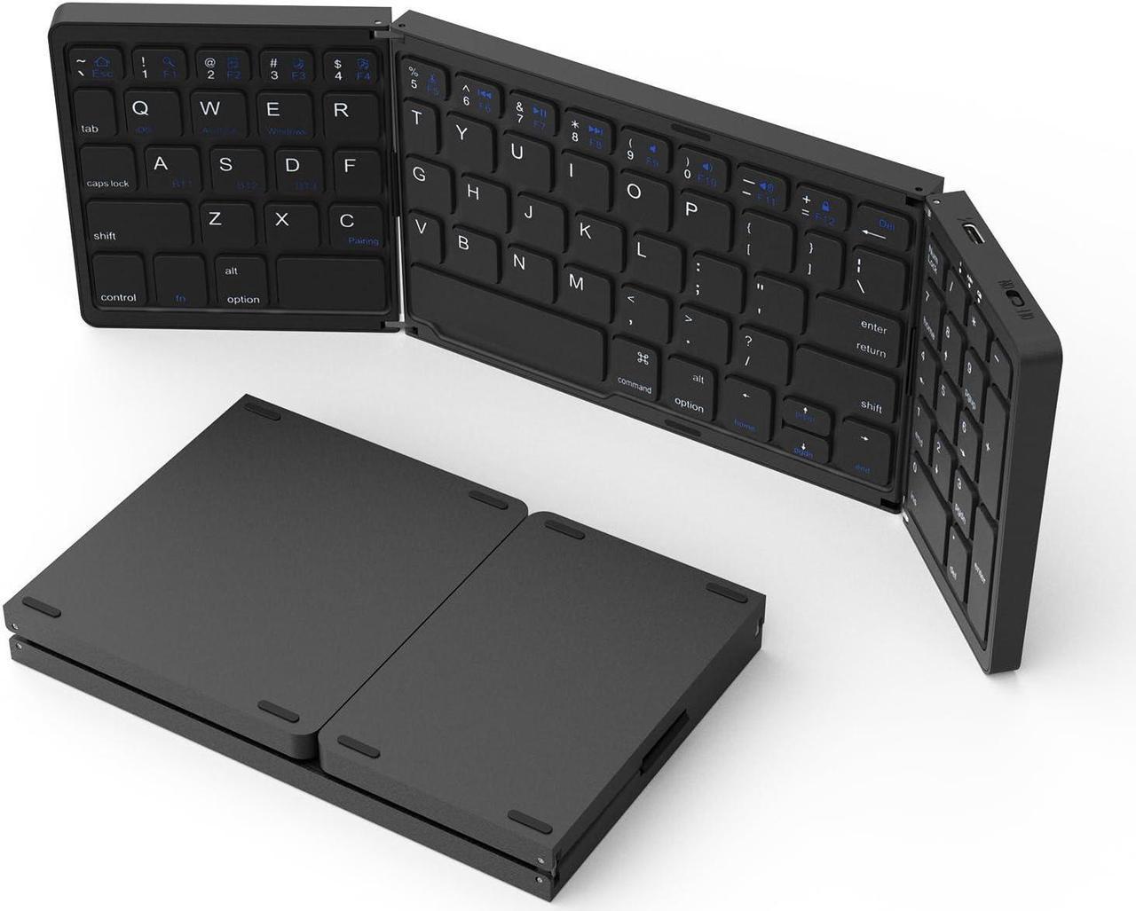 BRIMFORD Foldable Bluetooth Keyboard, Foldable Wireless Portable Keyboard with Numeric Keypad, USB-C Rechargeable Travel Keyboard for Laptop,Tablet,iPad,Smartphone(Black)