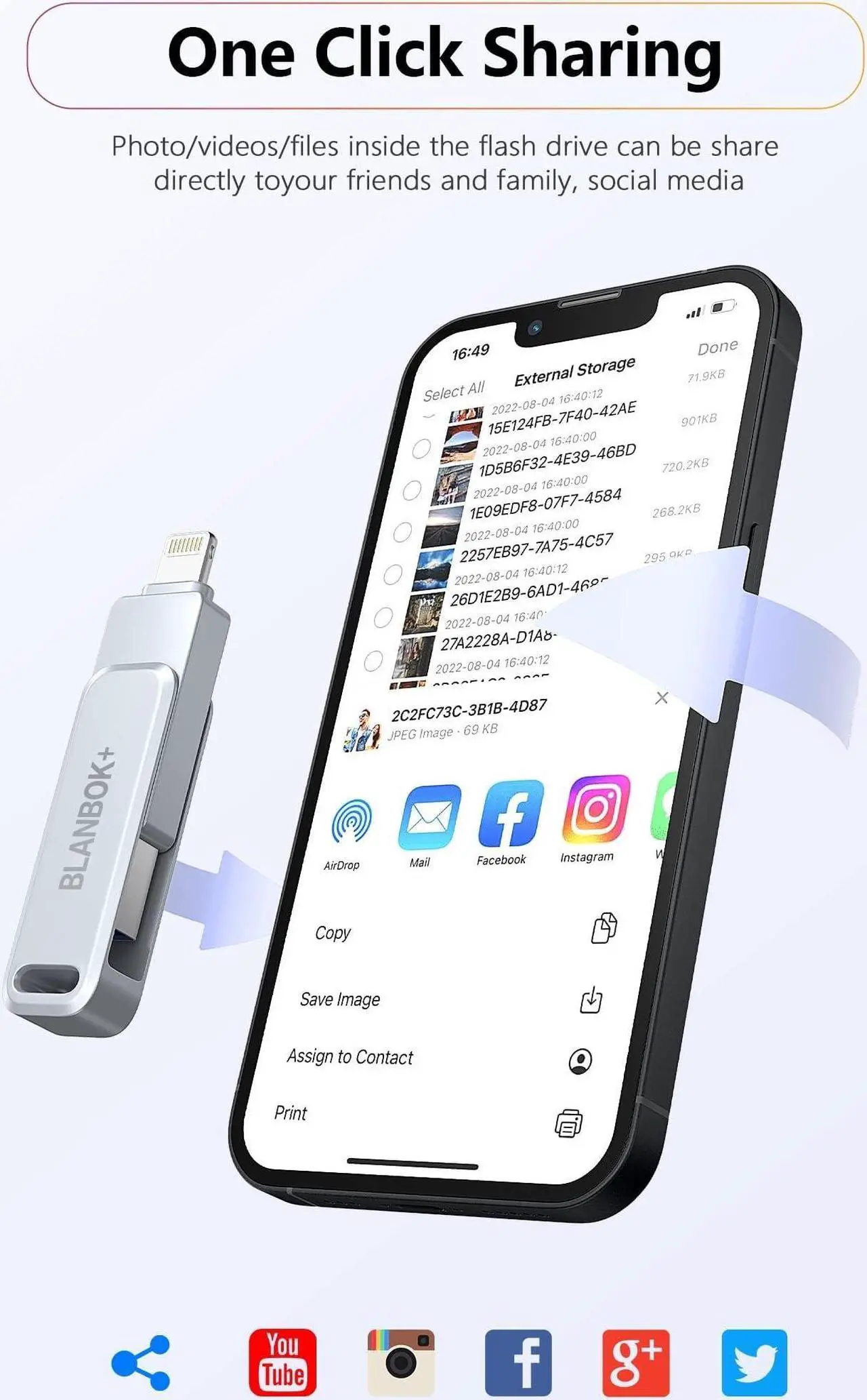 Alt view image 4 of 5 - MFi Certified Flash Drive 256GB for iPhone USB Memory Stick Thumb Drives High Speed USB Stick,Photo Stick External Storage for iPhone/iPad/Android/PC