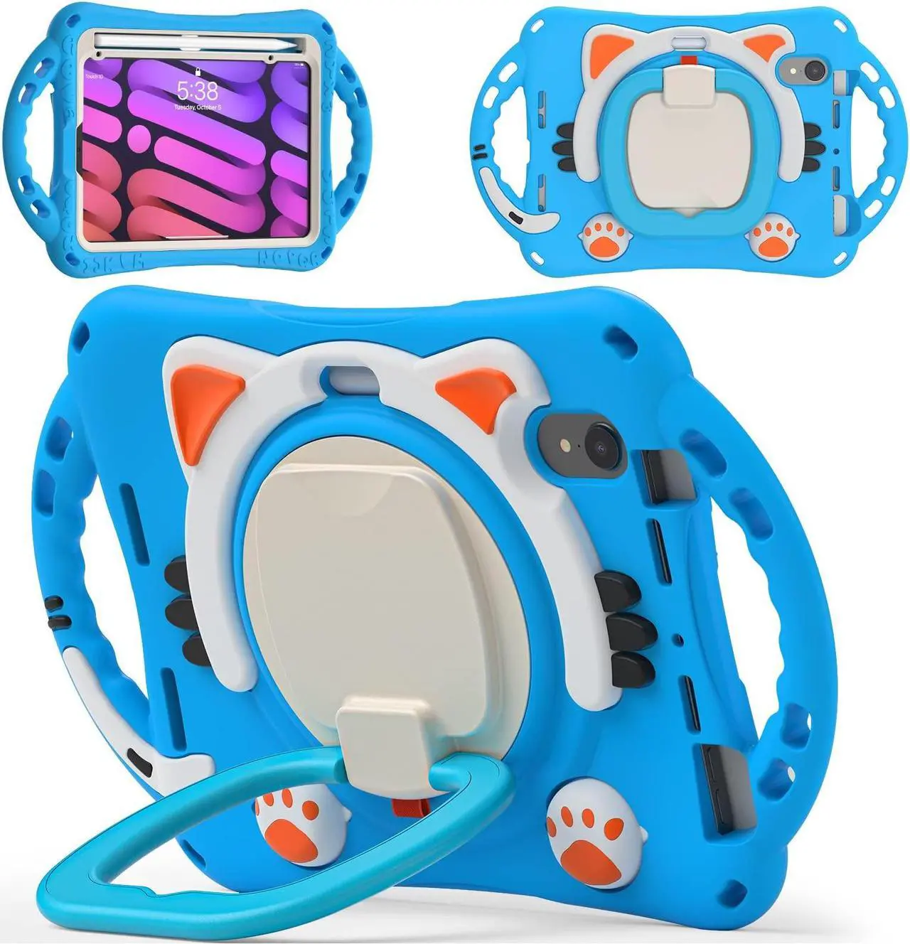 Main image of BATYUE Case for iPad Mini 7 (A17 Pro) 2024/ iPad Mini 6 (A15 Bionic) 2021 8.3 inch - Cute Astronaut Protective Case with Rotating Kickstand/Pencil Holder/Carrying Strap/Hand Strap, for Kids - Light