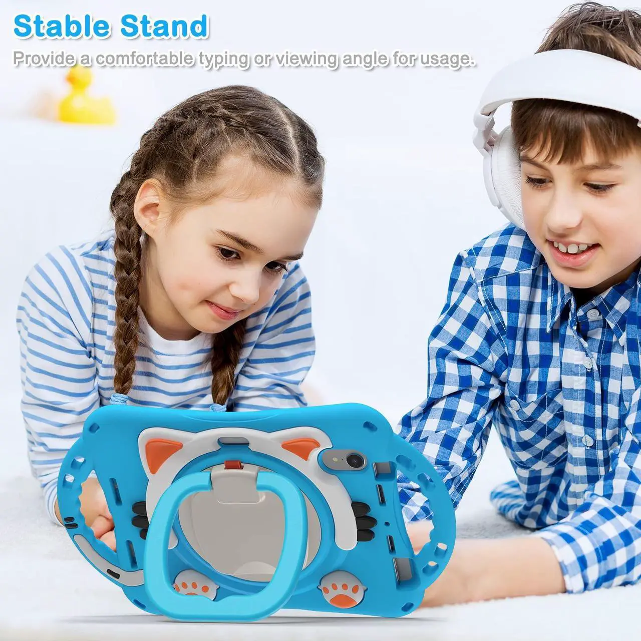 Alt view image 3 of 5 - BATYUE Case for iPad Mini 7 (A17 Pro) 2024/ iPad Mini 6 (A15 Bionic) 2021 8.3 inch - Cute Astronaut Protective Case with Rotating Kickstand/Pencil Holder/Carrying Strap/Hand Strap, for Kids - Light
