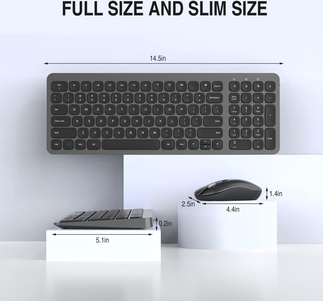 Alt view image 2 of 5 - cimetech Wireless Keyboard and Mouse Combo, Compact Full Size Wireless Keyboard and Mouse Set Less Noise Keys 2.4G Ultra-Thin Sleek Design for Windows, Computer, PC, Notebook, Laptop - Grey