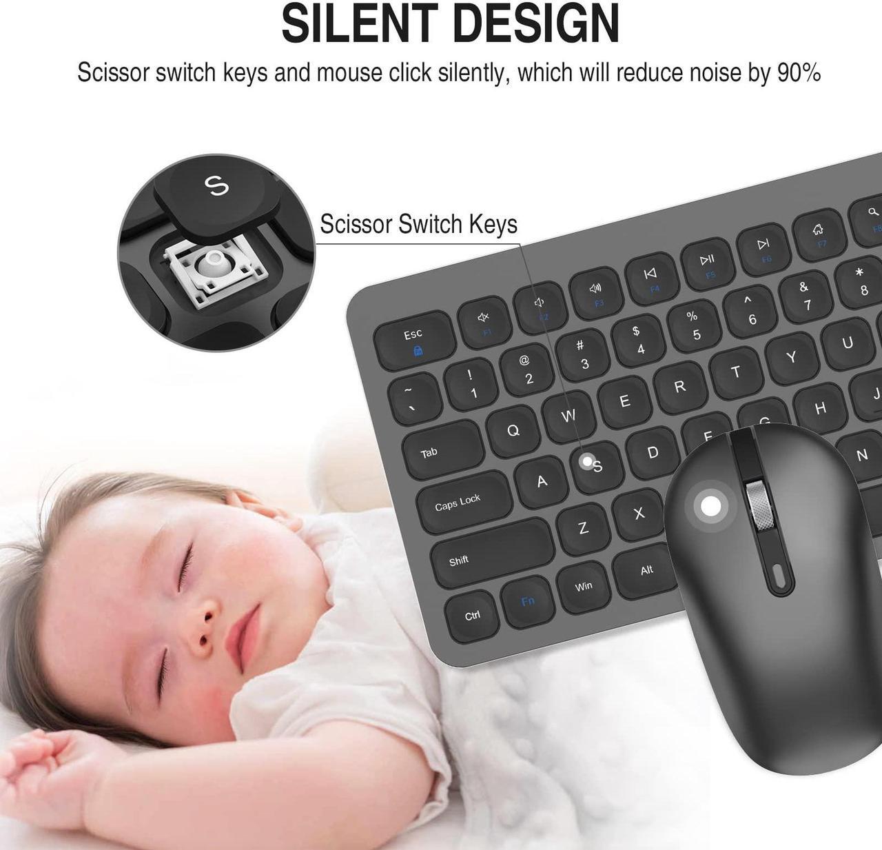 Alt view image 3 of 5 - cimetech Wireless Keyboard and Mouse Combo, Compact Full Size Wireless Keyboard and Mouse Set Less Noise Keys 2.4G Ultra-Thin Sleek Design for Windows, Computer, PC, Notebook, Laptop - Grey