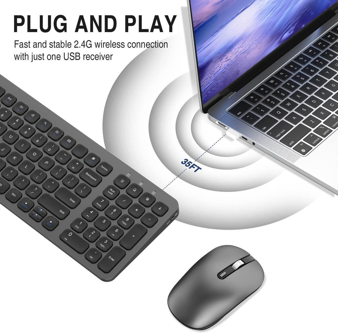 Alt view image 5 of 5 - cimetech Wireless Keyboard and Mouse Combo, Compact Full Size Wireless Keyboard and Mouse Set Less Noise Keys 2.4G Ultra-Thin Sleek Design for Windows, Computer, PC, Notebook, Laptop - Grey