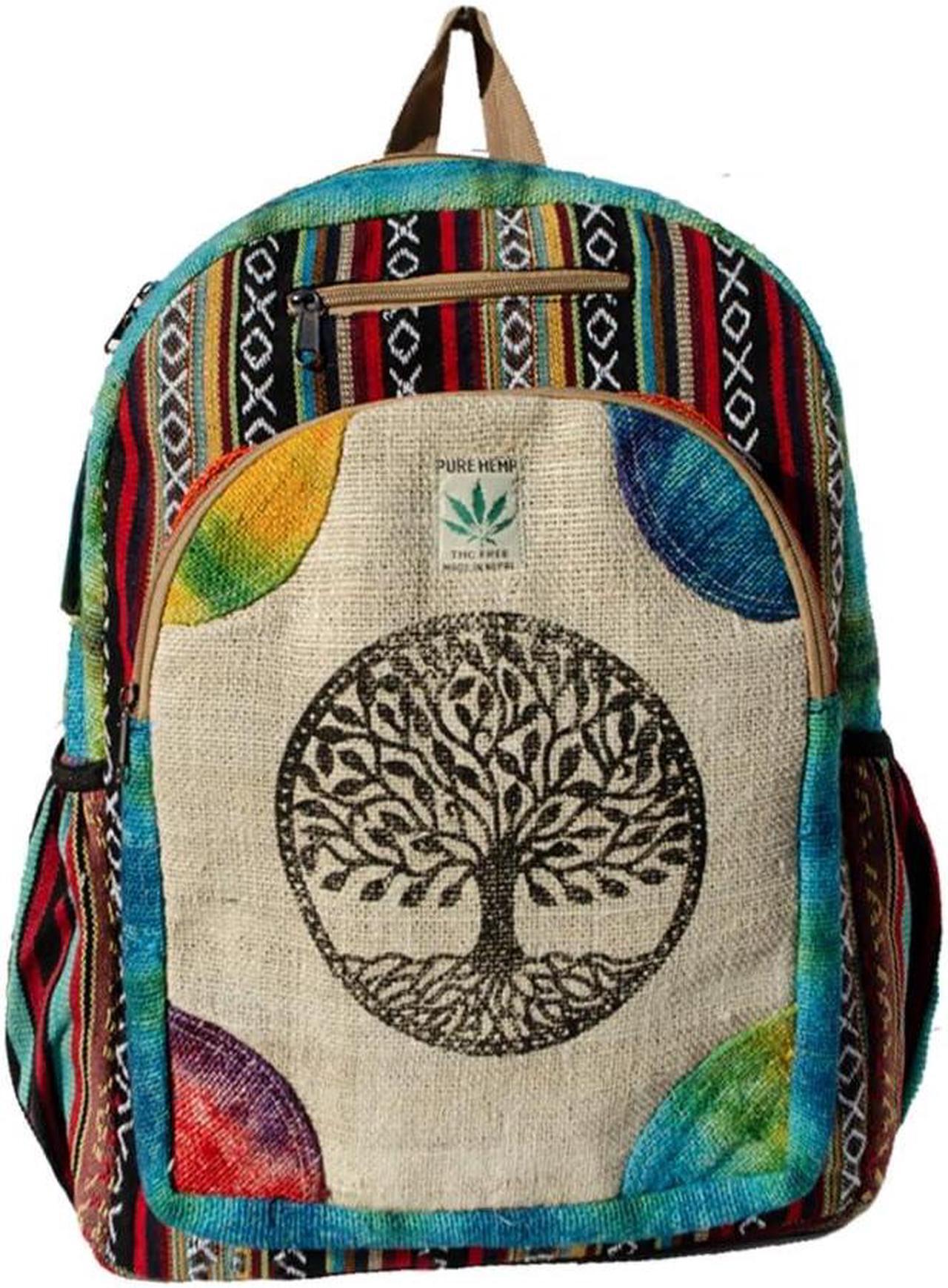 Main image of Handmade Hemp Backpack Large Travel Fashion Backpack Handmade in Nepal Tree of Life Design