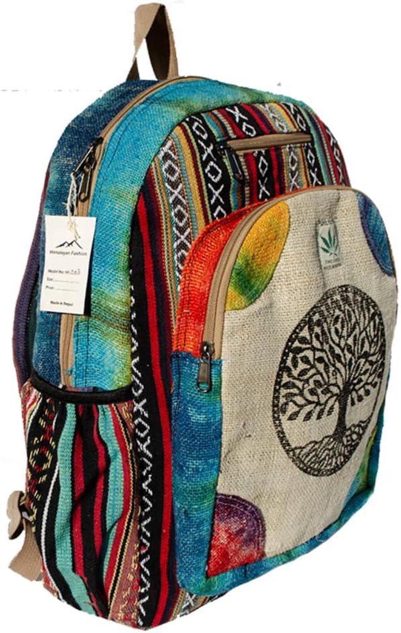 Alt view image 2 of 5 - Handmade Hemp Backpack Large Travel Fashion Backpack Handmade in Nepal Tree of Life Design