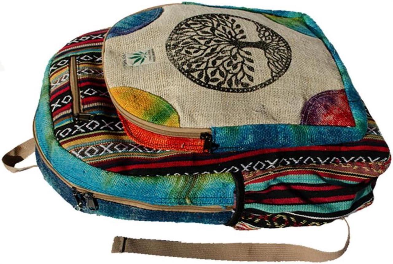 Alt view image 5 of 5 - Handmade Hemp Backpack Large Travel Fashion Backpack Handmade in Nepal Tree of Life Design