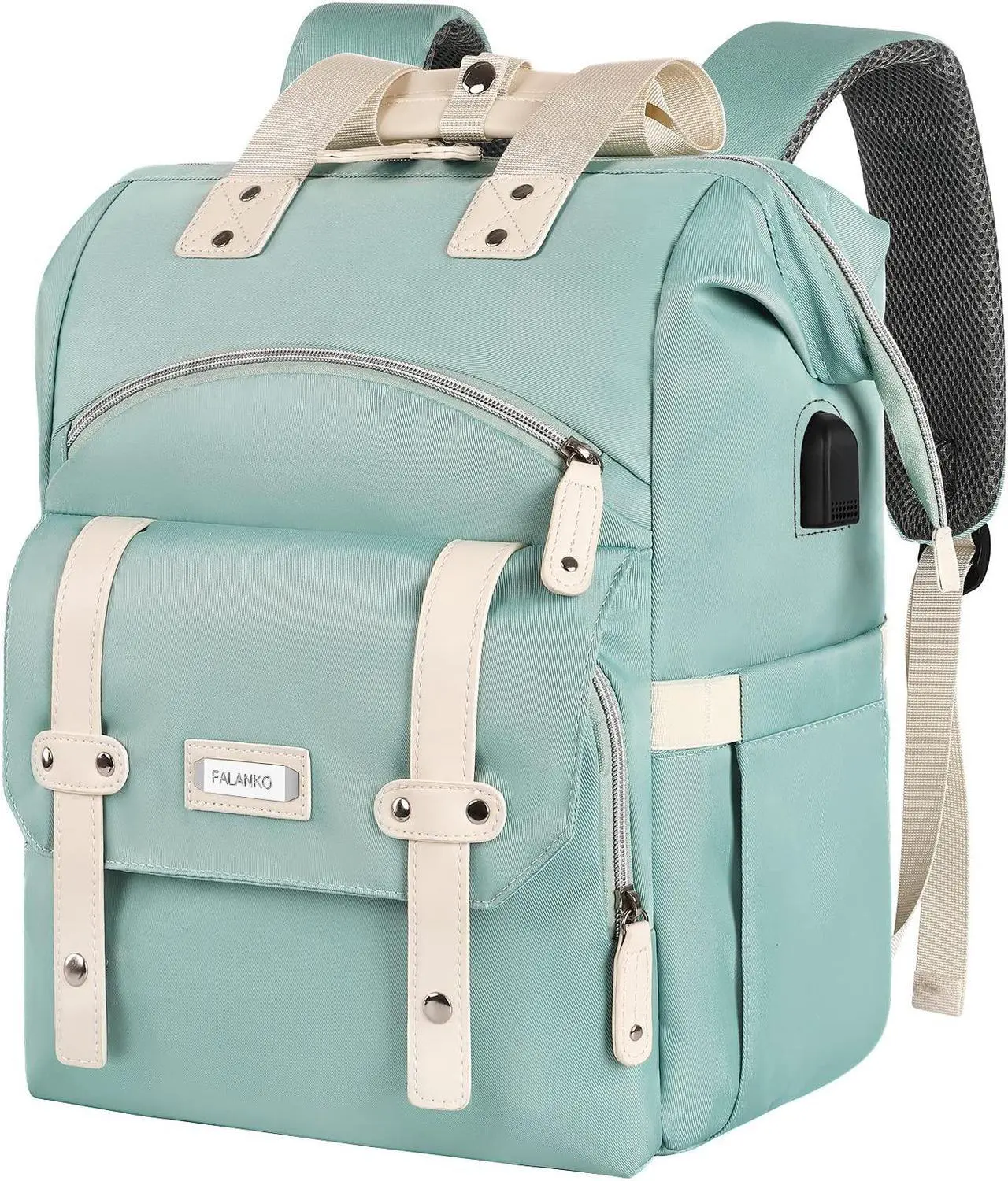 Main image of FALANKO Laptop Backpack for Women,Doctor Teacher Nurse Work Bookbag for 15.6 Inch Laptop,Large Travel Wide Open College Shoulder Purse Bag With RFID Anti Theft USB Charging Port-Green