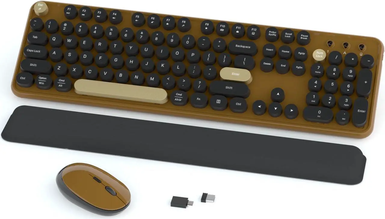Main image of Links9+ Wireless Keyboard and Mouse Combos, Retro Keyboard and Mouse Wireless Full Size, 2.4Ghz Connection and Optical Mouse for Windows, Mac, PC, Laptop for Home and Office (Coffee-Black)