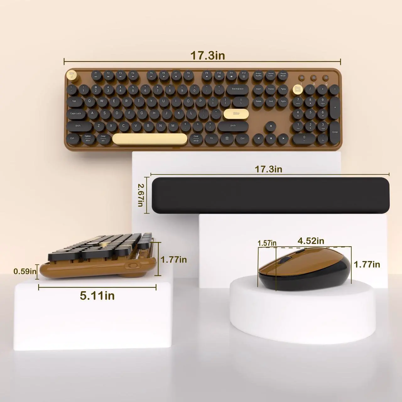 Alt view image 3 of 5 - Links9+ Wireless Keyboard and Mouse Combos, Retro Keyboard and Mouse Wireless Full Size, 2.4Ghz Connection and Optical Mouse for Windows, Mac, PC, Laptop for Home and Office (Coffee-Black)