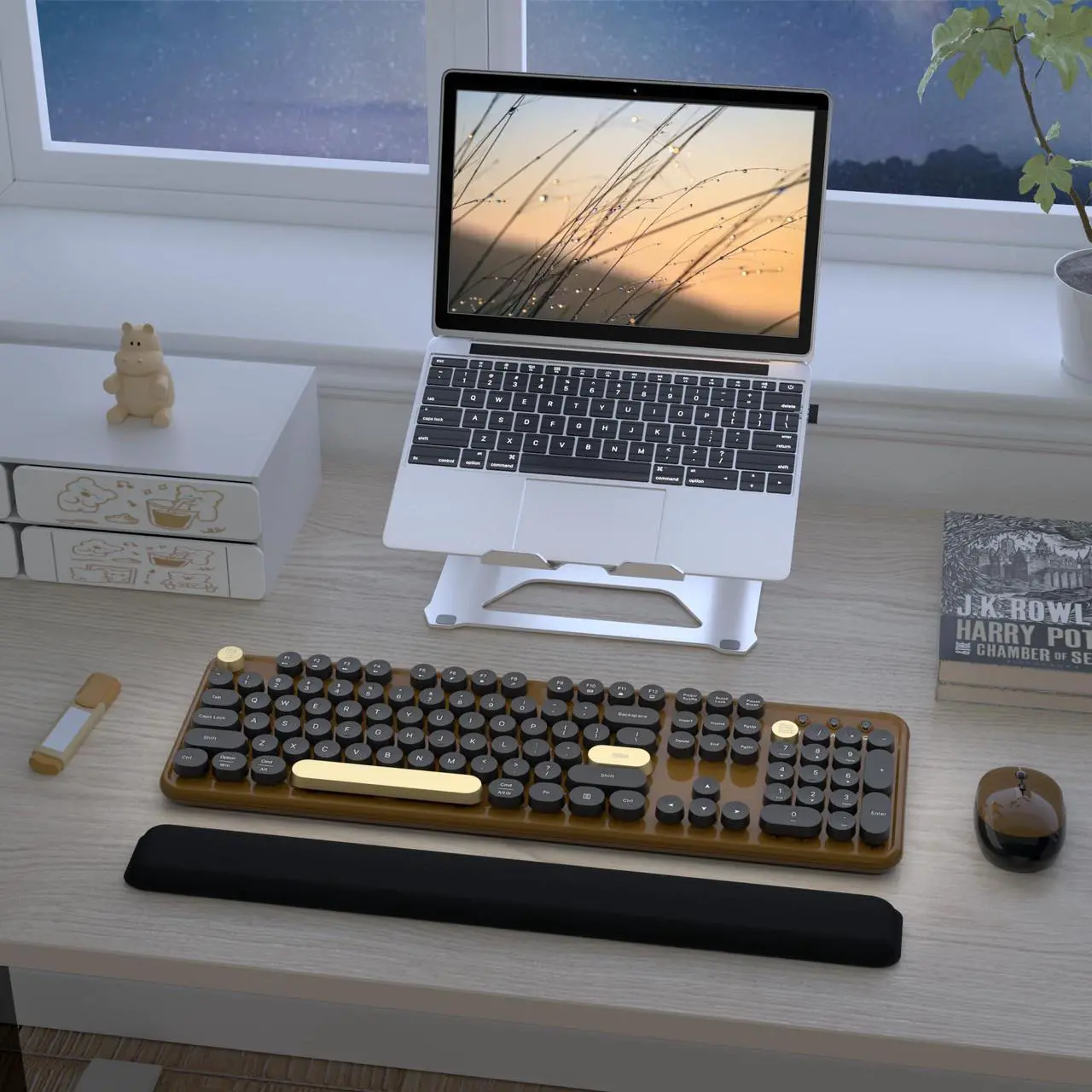 Alt view image 2 of 5 - Links9+ Wireless Keyboard and Mouse Combos, Retro Keyboard and Mouse Wireless Full Size, 2.4Ghz Connection and Optical Mouse for Windows, Mac, PC, Laptop for Home and Office (Coffee-Black)