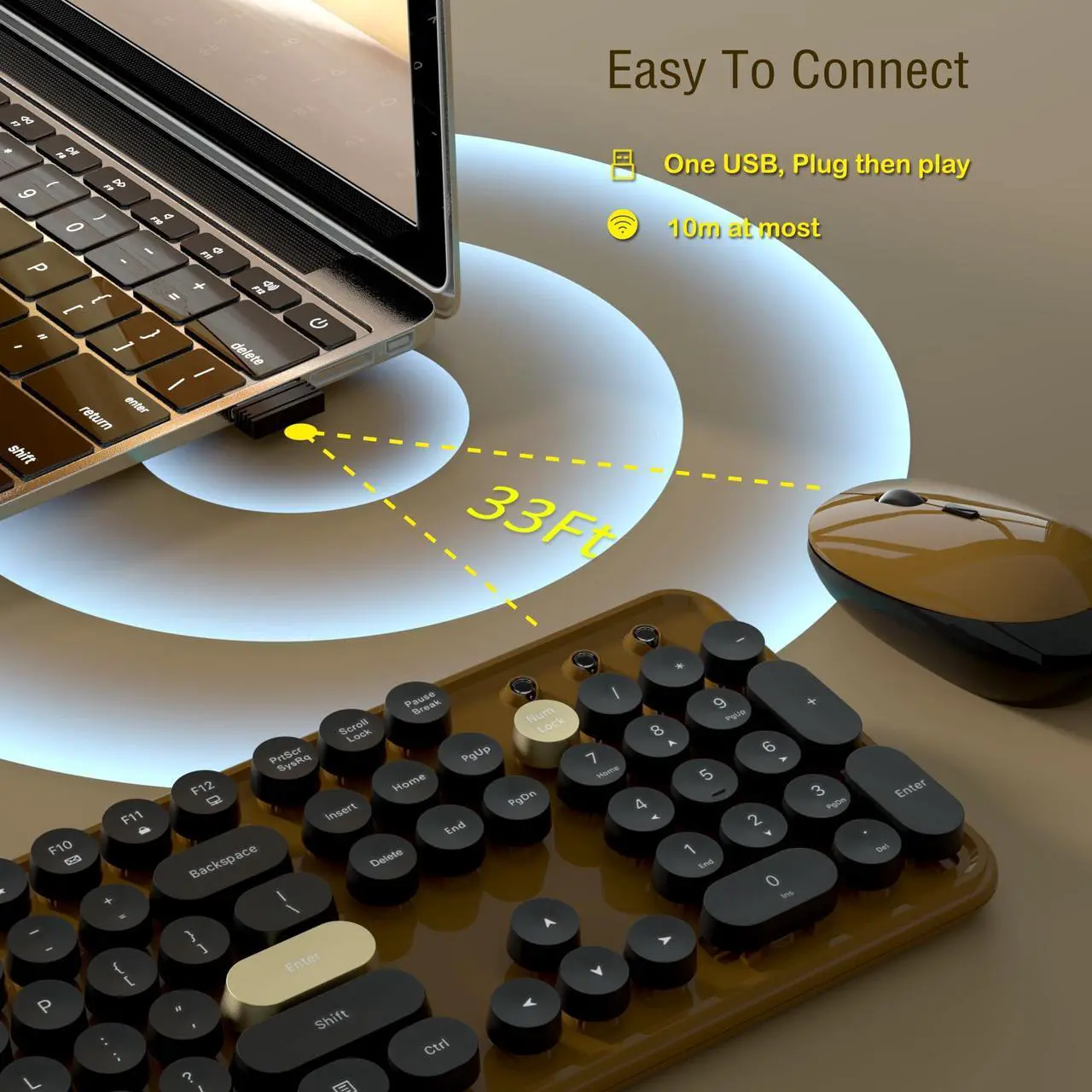 Alt view image 4 of 5 - Links9+ Wireless Keyboard and Mouse Combos, Retro Keyboard and Mouse Wireless Full Size, 2.4Ghz Connection and Optical Mouse for Windows, Mac, PC, Laptop for Home and Office (Coffee-Black)