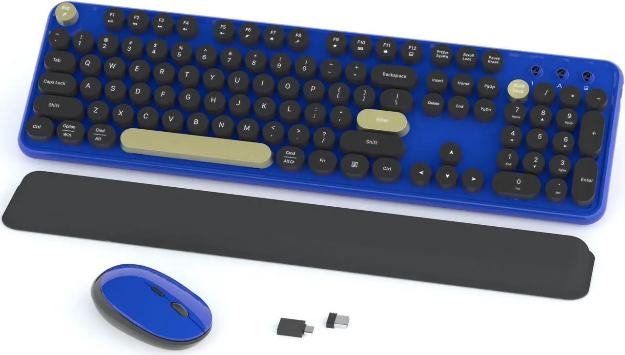 Main image of Colorful Wireless Keyboard and Mouse Combos, Retro Keyboard and Mouse Wireless Full Size, 2.4Ghz Connection and Optical Mouse for Windows, Mac, PC, Laptop for Home and Office (Jewel Blue-Black)