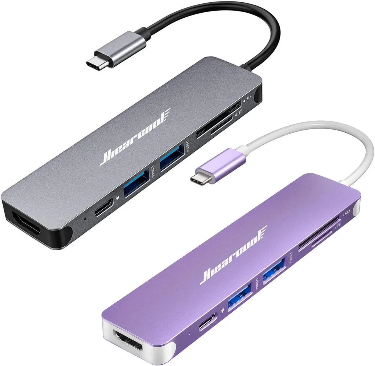 Main image of Hiearcool 7IN1 USB C Adapter, USB C Hub-(Grey and Purple)
