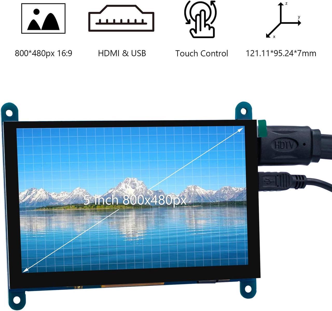 Alt view image 2 of 5 - Hosyond 5 Inch IPS LCD Touch Screen Display Panel 800x480 Capacitive Screen HDMI Monitor for Raspberry Pi 5/4/3, BB Black, Windows 10 8 7