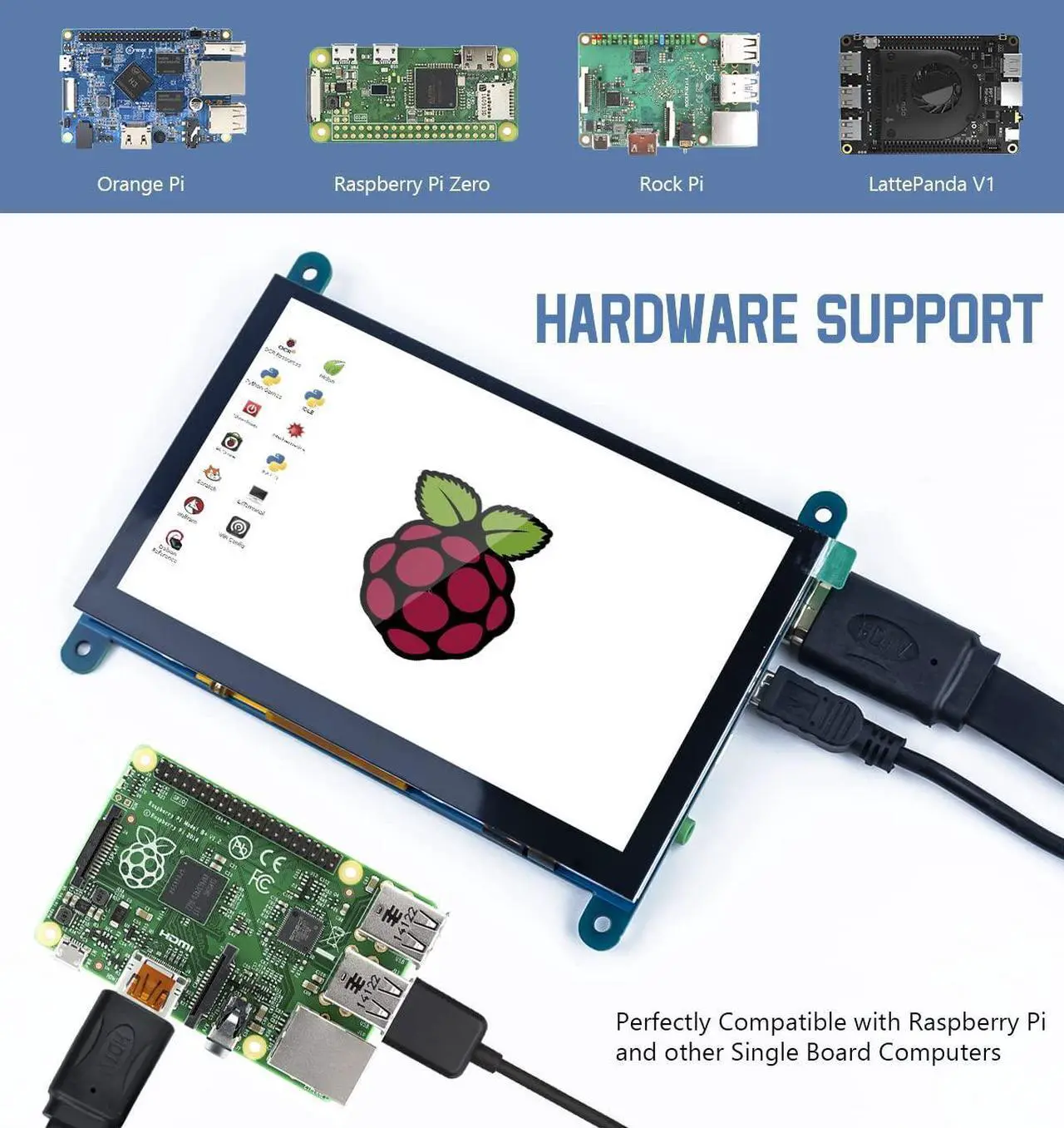 Alt view image 5 of 5 - Hosyond 5 Inch IPS LCD Touch Screen Display Panel 800x480 Capacitive Screen HDMI Monitor for Raspberry Pi 5/4/3, BB Black, Windows 10 8 7