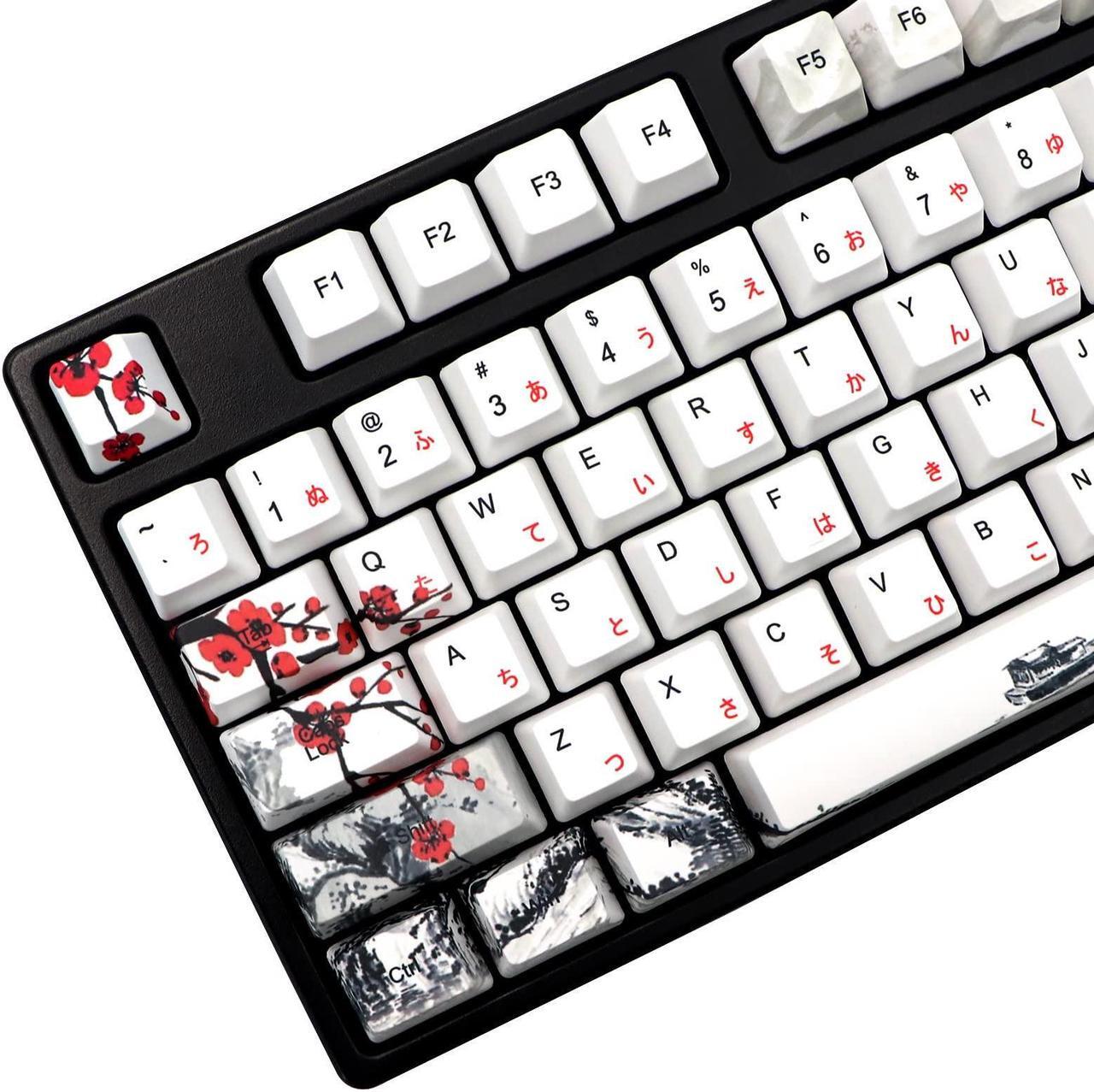 Main image of JSJT Plum Blossom Keycaps 135 Keys Japanese Keycaps PBT Custom Keycap Set Cherry Profile Key Caps for US/ISO Layout Cherry MX Switch 64 68 87 96 108 Gaming Mechanical Keyboard(6.25u/7u Spacebar)