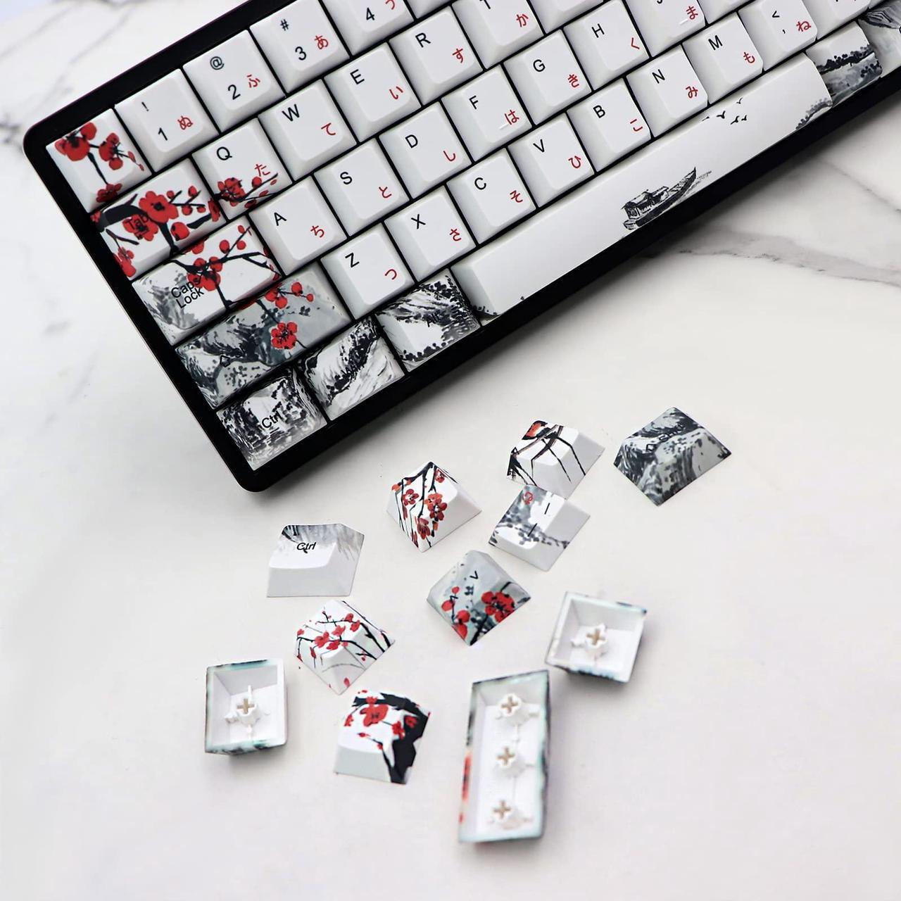 Alt view image 2 of 5 - JSJT Plum Blossom Keycaps 135 Keys Japanese Keycaps PBT Custom Keycap Set Cherry Profile Key Caps for US/ISO Layout Cherry MX Switch 64 68 87 96 108 Gaming Mechanical Keyboard(6.25u/7u Spacebar)