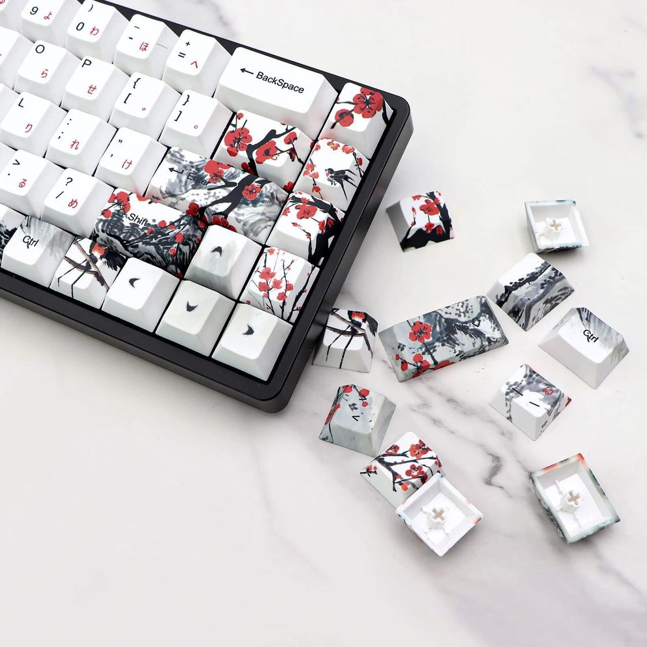 Alt view image 4 of 5 - JSJT Plum Blossom Keycaps 135 Keys Japanese Keycaps PBT Custom Keycap Set Cherry Profile Key Caps for US/ISO Layout Cherry MX Switch 64 68 87 96 108 Gaming Mechanical Keyboard(6.25u/7u Spacebar)