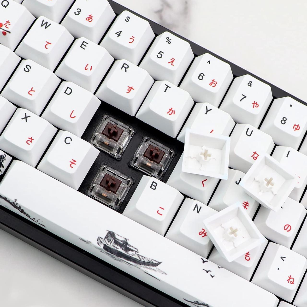 Alt view image 3 of 5 - JSJT Plum Blossom Keycaps 135 Keys Japanese Keycaps PBT Custom Keycap Set Cherry Profile Key Caps for US/ISO Layout Cherry MX Switch 64 68 87 96 108 Gaming Mechanical Keyboard(6.25u/7u Spacebar)
