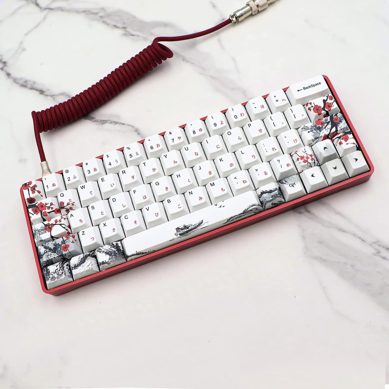 Alt view image 5 of 5 - JSJT Plum Blossom Keycaps 135 Keys Japanese Keycaps PBT Custom Keycap Set Cherry Profile Key Caps for US/ISO Layout Cherry MX Switch 64 68 87 96 108 Gaming Mechanical Keyboard(6.25u/7u Spacebar)