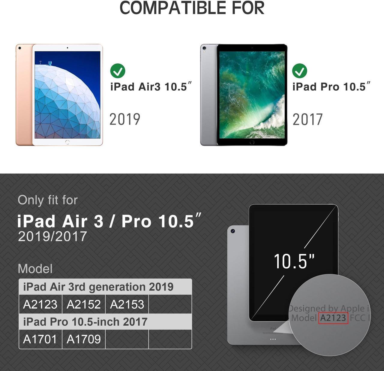 Alt view image 2 of 5 - KingBlanc Case for iPad Air (3rd Generation) 10.5" 2019 / iPad Pro 10.5 inch 2017 Case with Apple Pencil Holder, Vegan Leather Smart Cover, Auto Sleep/Wake, Multi-Angle Folding, Blue