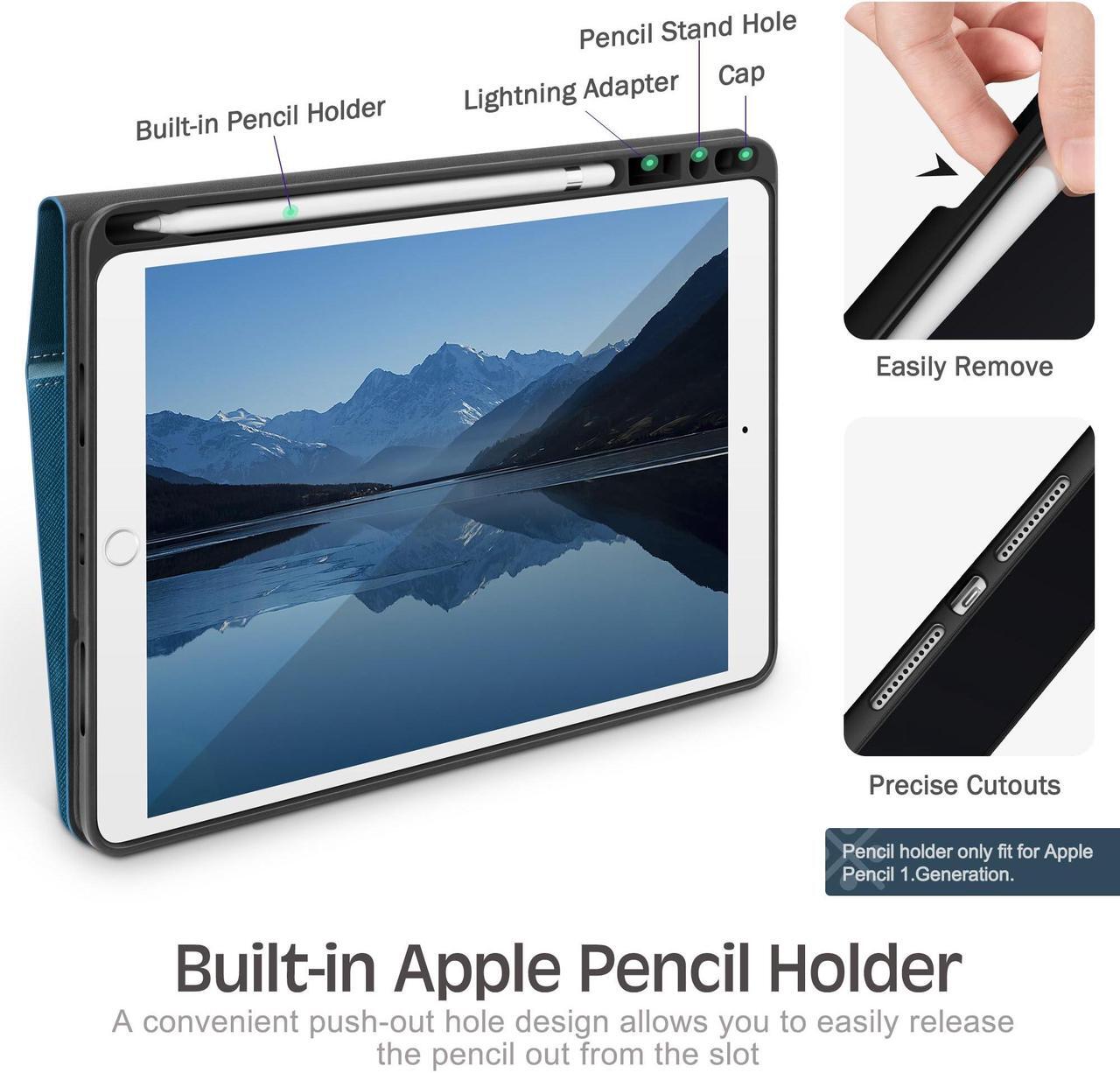 Alt view image 4 of 5 - KingBlanc Case for iPad Air (3rd Generation) 10.5" 2019 / iPad Pro 10.5 inch 2017 Case with Apple Pencil Holder, Vegan Leather Smart Cover, Auto Sleep/Wake, Multi-Angle Folding, Blue