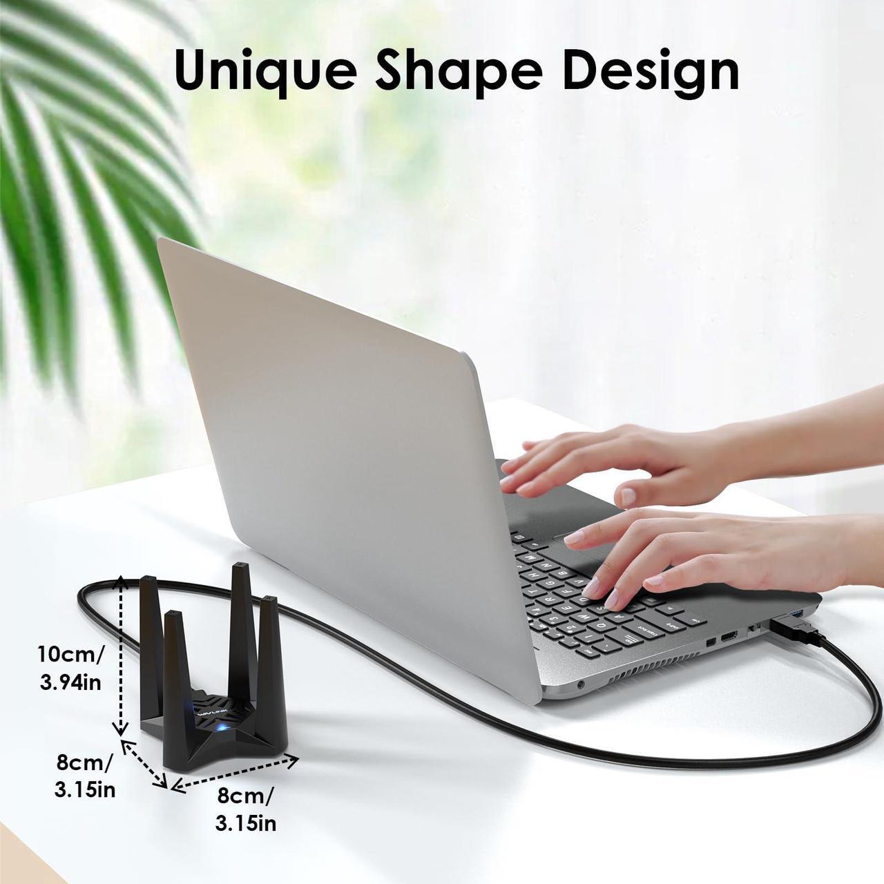 Alt view image 2 of 5 - USB WiFi Adapter for Desktop PC, AC1900 WiFi Adapter Dual Band Wireless Network Adapter with 2.4GHz/5GHz High Gain Antennas, MU-MIMO, Supports Windows 11/10/8.1/8/7, XP, Mac OS 10.7-10.15