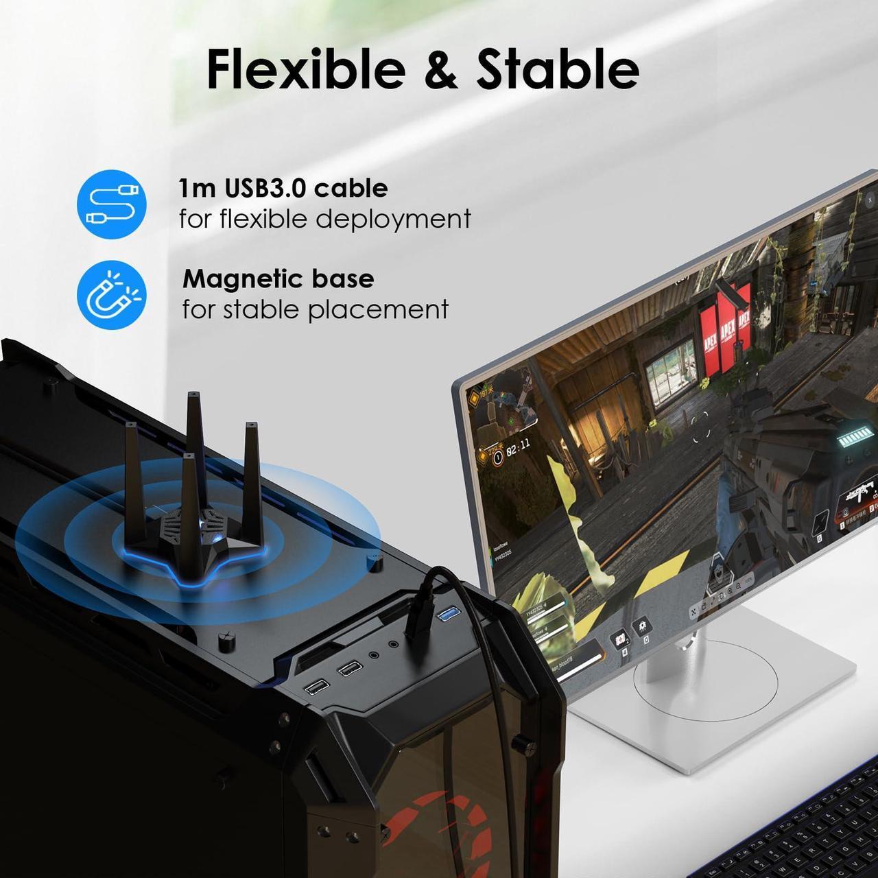 Alt view image 4 of 5 - USB WiFi Adapter for Desktop PC, AC1900 WiFi Adapter Dual Band Wireless Network Adapter with 2.4GHz/5GHz High Gain Antennas, MU-MIMO, Supports Windows 11/10/8.1/8/7, XP, Mac OS 10.7-10.15