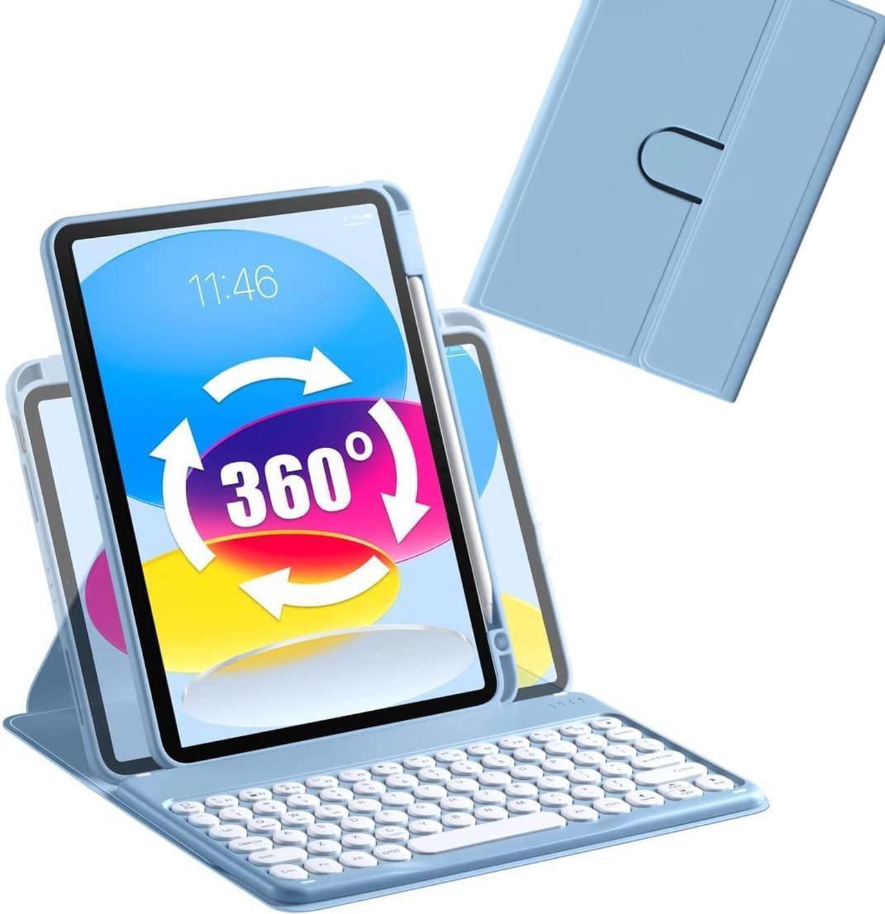 Main image of AnMengXinLing Rotatable Case with Keyboard for iPad Air 11 Inch (M2)/Air6/Air 5th/Air4th Generation, Round Keys Detachable Keyboard Case with Pencil Holder (B Style-Blue)