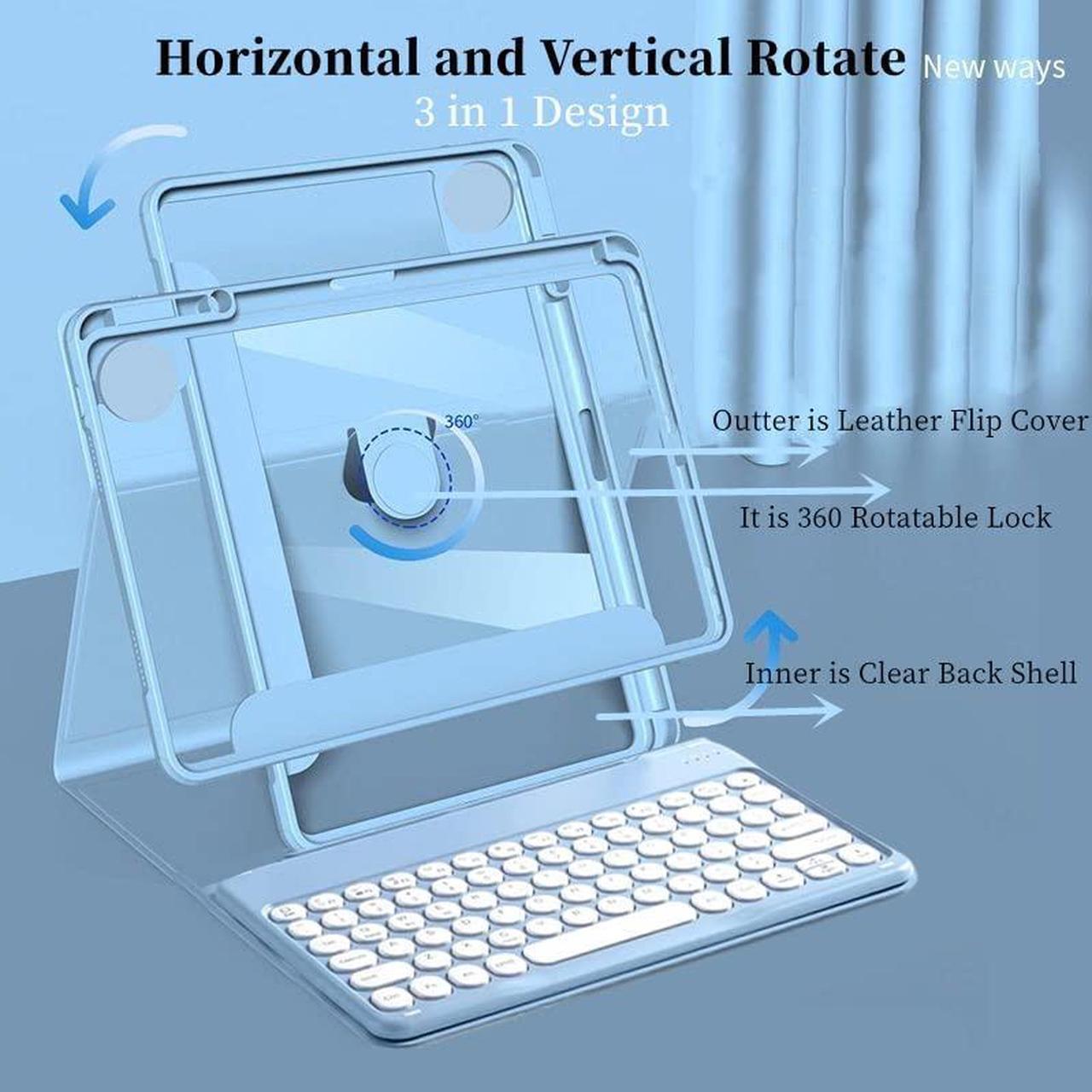 Alt view image 2 of 5 - AnMengXinLing Rotatable Case with Keyboard for iPad Air 11 Inch (M2)/Air6/Air 5th/Air4th Generation, Round Keys Detachable Keyboard Case with Pencil Holder (B Style-Blue)