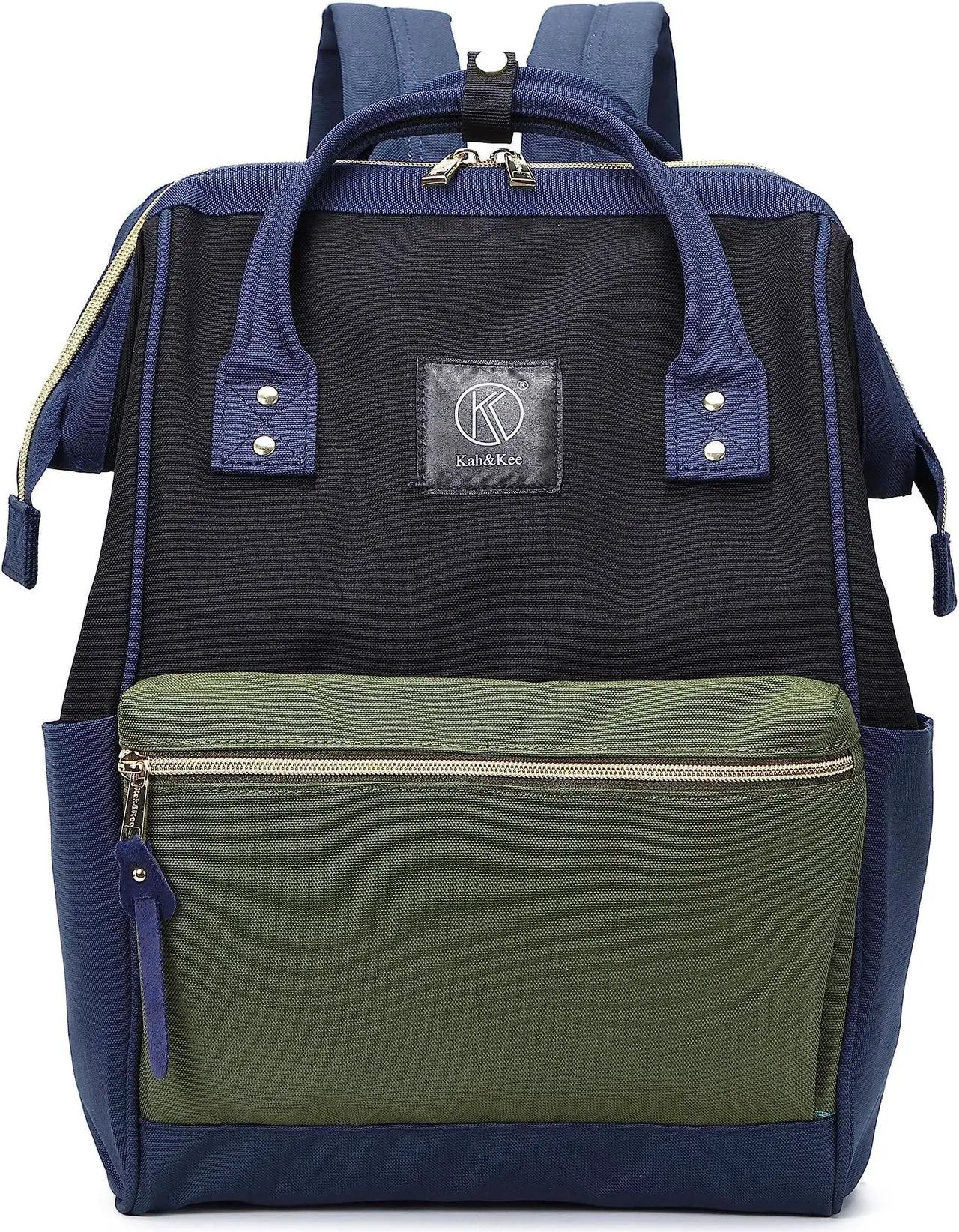 Main image of Kah&Kee Polyester Travel Backpack Functional Anti-theft School Laptop for Women Men (Olive/Navy II, Medium)
