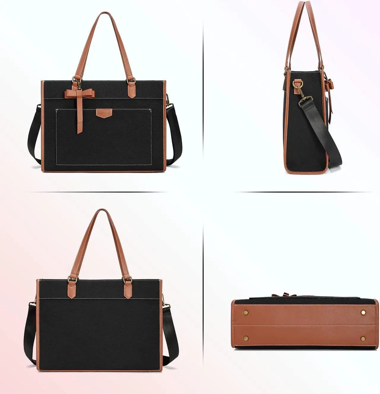 Alt view image 5 of 5 - Keyli Laptop Tote Bag Canvas Laptop Bag for Women 15.6 inch Casual Work Shoulder Bags Large Capacity Professional Business Office Computer Bag Briefcase Handbag Purses for Travel, Office, School Black