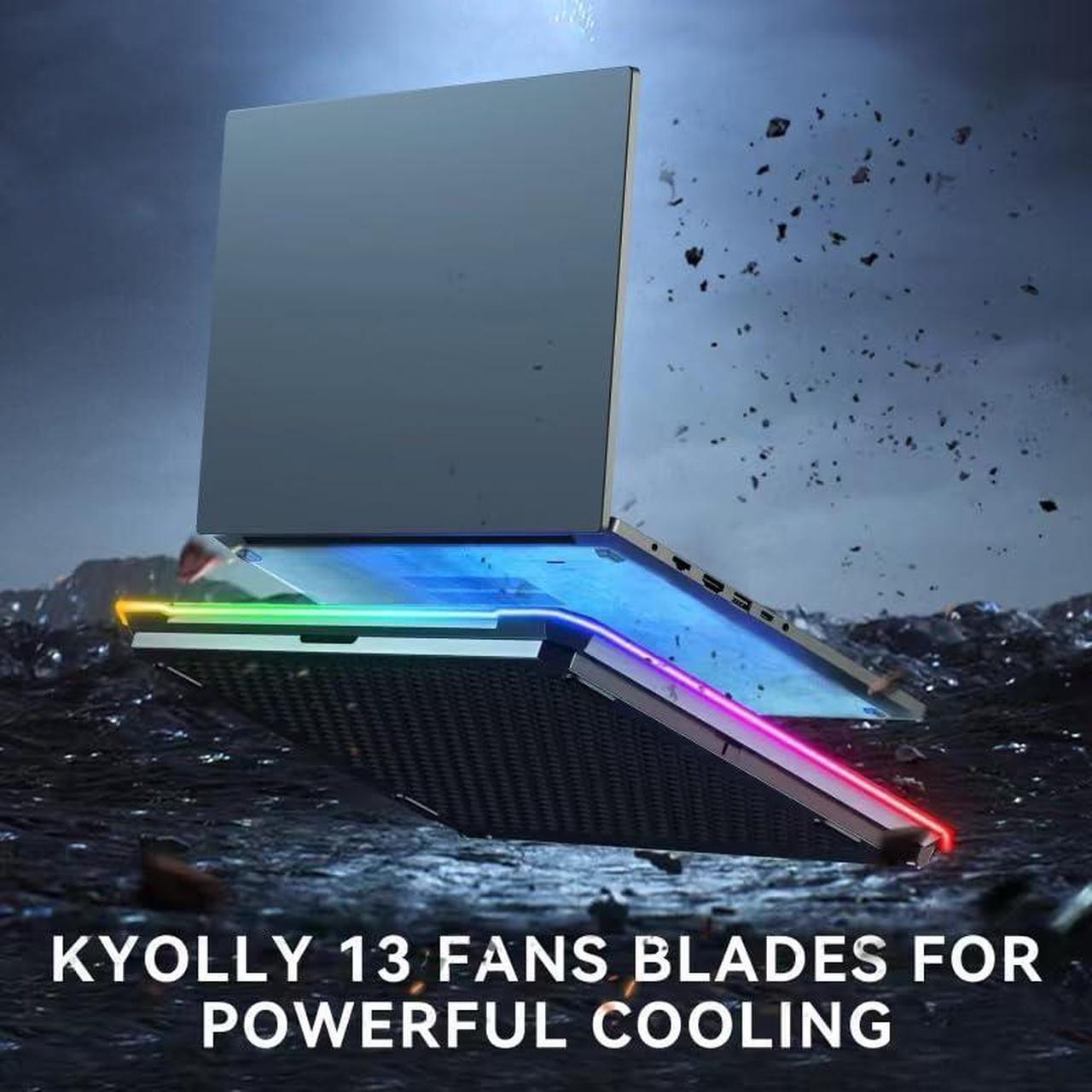 Alt view image 2 of 5 - KYOLLY RGB Laptop Cooling Pad Gaming Laptop Cooler, Laptop Fan Cooling Stand with 13 Quiet Cooling Fans for 15.6-17.3 inch laptops, 9 Height Stand, LED Lights & LCD Screen, 2 USB Ports, Lap Desk Use