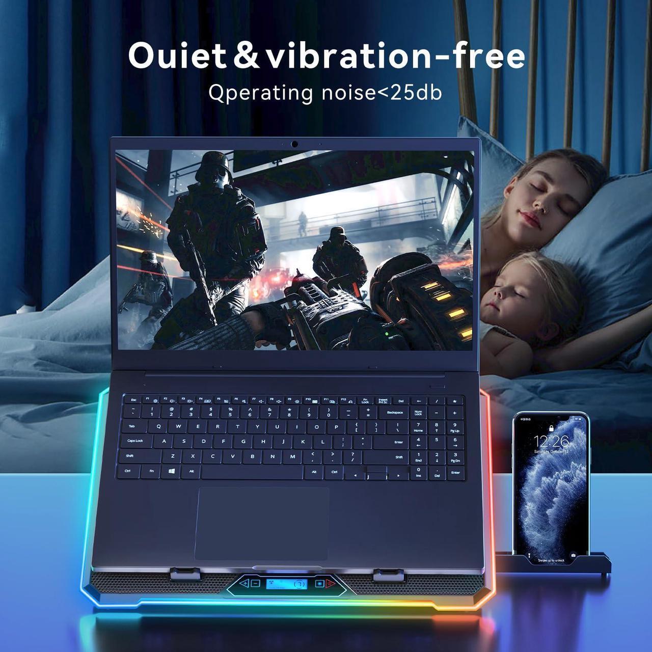Alt view image 5 of 5 - KYOLLY RGB Laptop Cooling Pad Gaming Laptop Cooler, Laptop Fan Cooling Stand with 13 Quiet Cooling Fans for 15.6-17.3 inch laptops, 9 Height Stand, LED Lights & LCD Screen, 2 USB Ports, Lap Desk Use