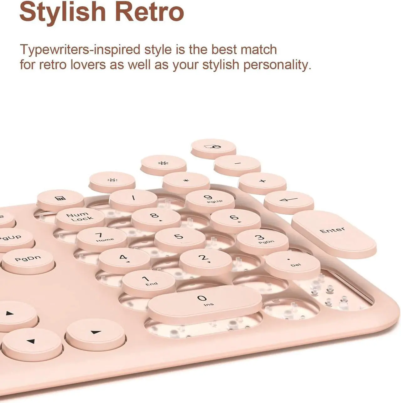 Alt view image 2 of 5 - Mobifice Cute Keyboard and Mouse Wireless for PC Computer/Laptop/Windows/Mac/Tablets, Ultra-Thin 2.4GHz USB Cordless Full-Sized Silent Retro Computer Keyboard Mouse Combo (Pink)