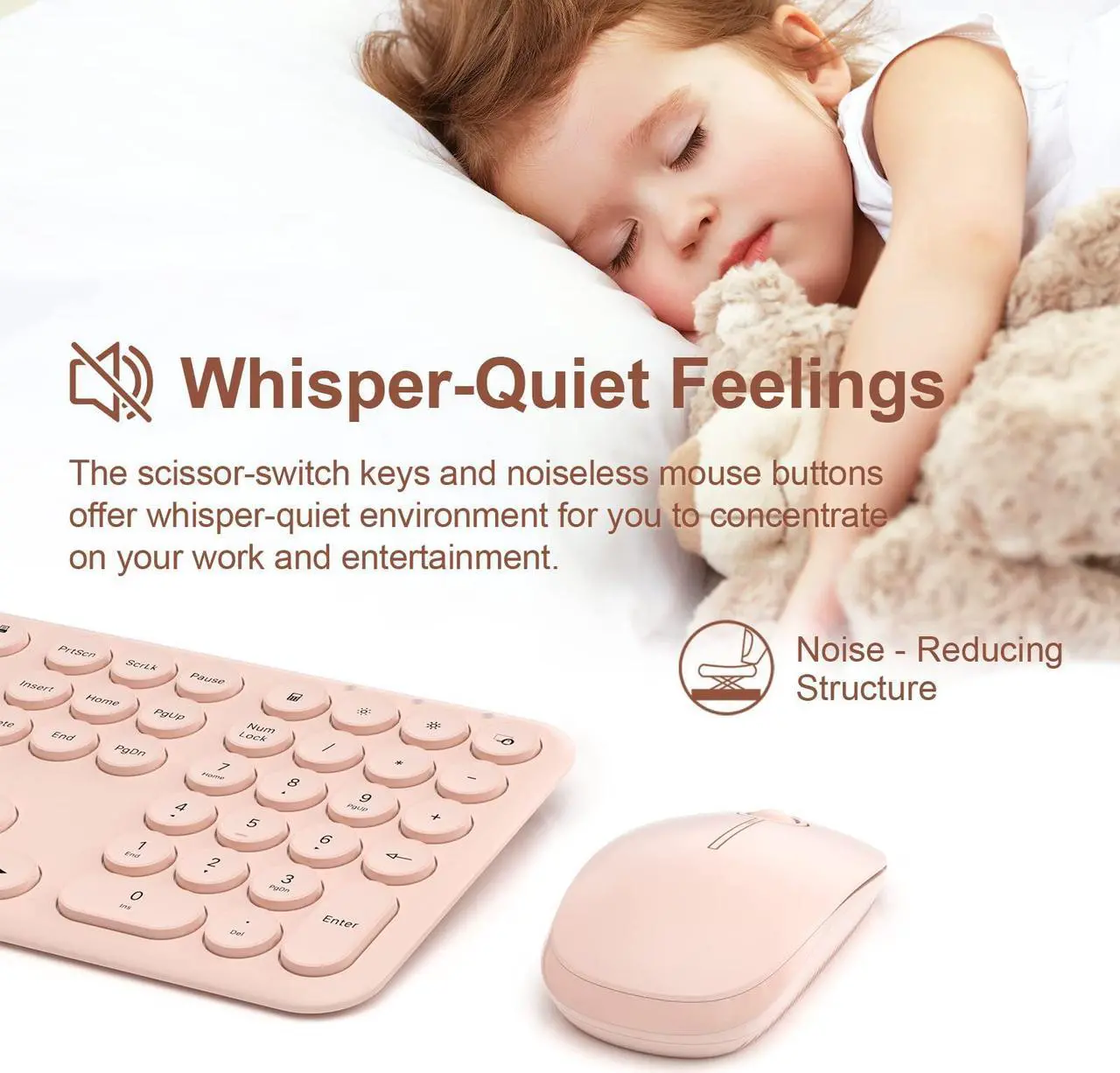 Alt view image 4 of 5 - Mobifice Cute Keyboard and Mouse Wireless for PC Computer/Laptop/Windows/Mac/Tablets, Ultra-Thin 2.4GHz USB Cordless Full-Sized Silent Retro Computer Keyboard Mouse Combo (Pink)