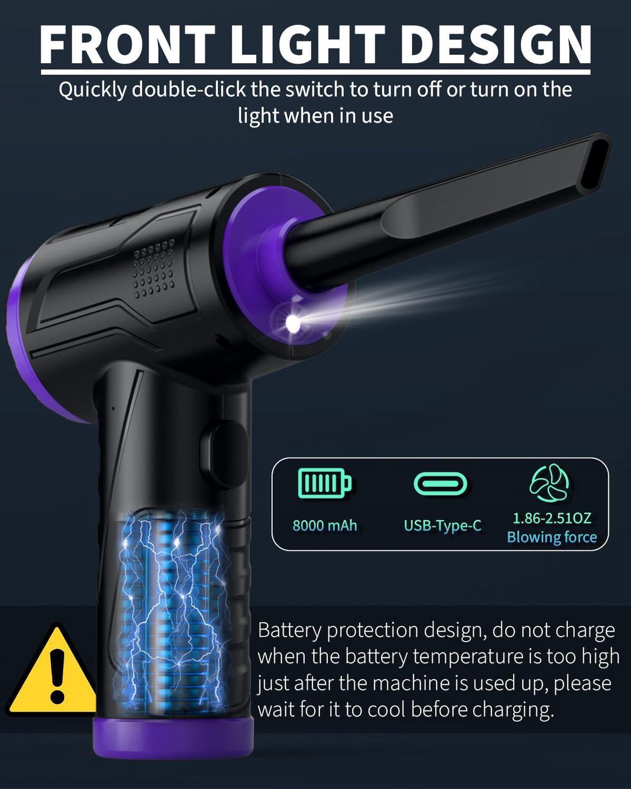 Alt view image 4 of 5 - Powerful Compressed Air Duster for Deep Cleaning-Replace Compressed Air Can-No Canned Air Duster-Keyboard Cleaner-PC Cleaning-Rechargeable-3-Speeds-95000RPM Cordless Air Blower-Car Duster-Purple