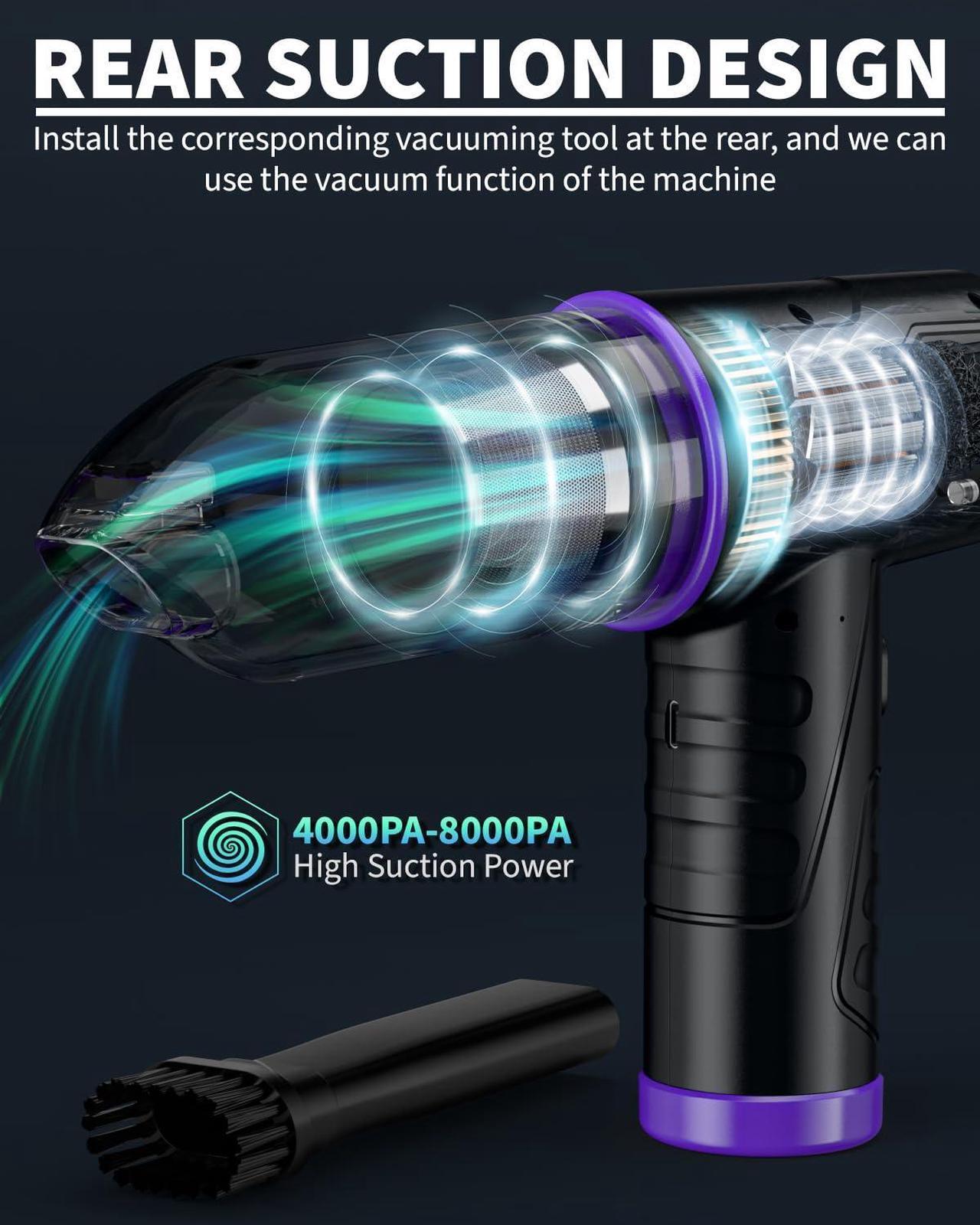 Alt view image 5 of 5 - Powerful Compressed Air Duster for Deep Cleaning-Replace Compressed Air Can-No Canned Air Duster-Keyboard Cleaner-PC Cleaning-Rechargeable-3-Speeds-95000RPM Cordless Air Blower-Car Duster-Purple