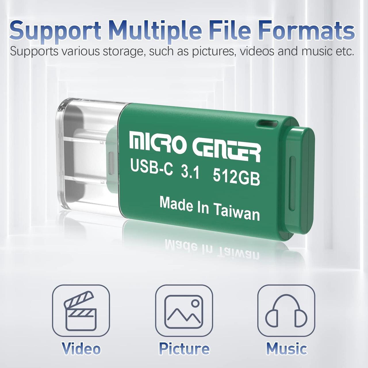 Alt view image 5 of 5 - INLAND Micro Center Super Speed 512GB Type-C USB 3.0/USB 3.1 Gen 1 Mini Flash Drive Memory Stick Thumb Drive (Single Pack)