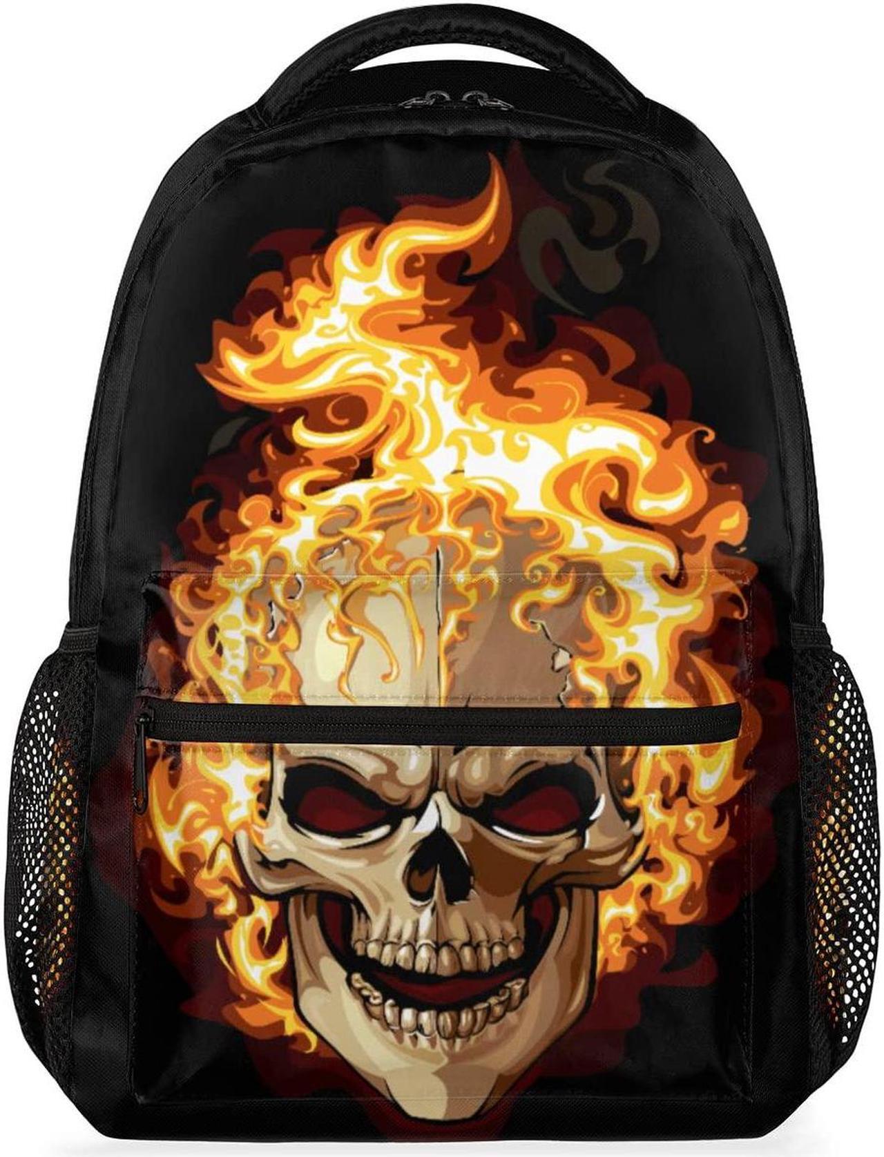 Main image of Funny Fire Gothic Skull Backpack for Girls Boys Kids 16inch Laptop Backpacks Lightweight Waterproof School Bookbag Travel Daypack Computer College Bag Gym Rucksack for Work School Women Men