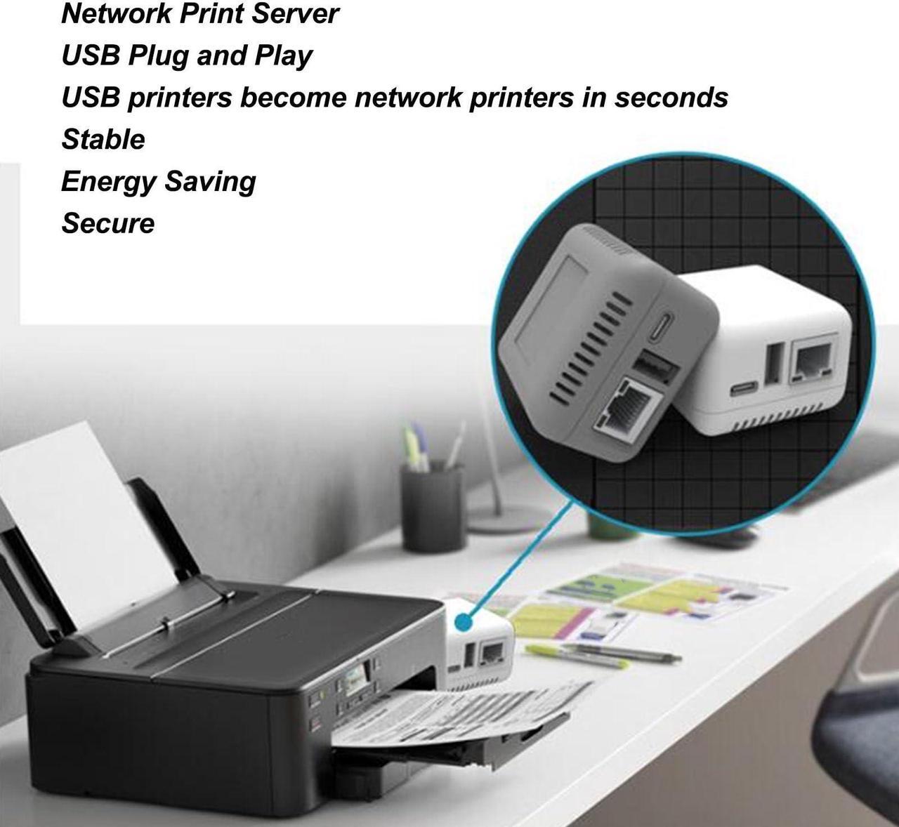 Alt view image 2 of 5 - ASHATA USB 2.0 Network Print Server, LAN Print Share Server for USB Printers, Wireless Print Server with Type C Power Supply, for Linux 3.4 for for Android (US Plug)
