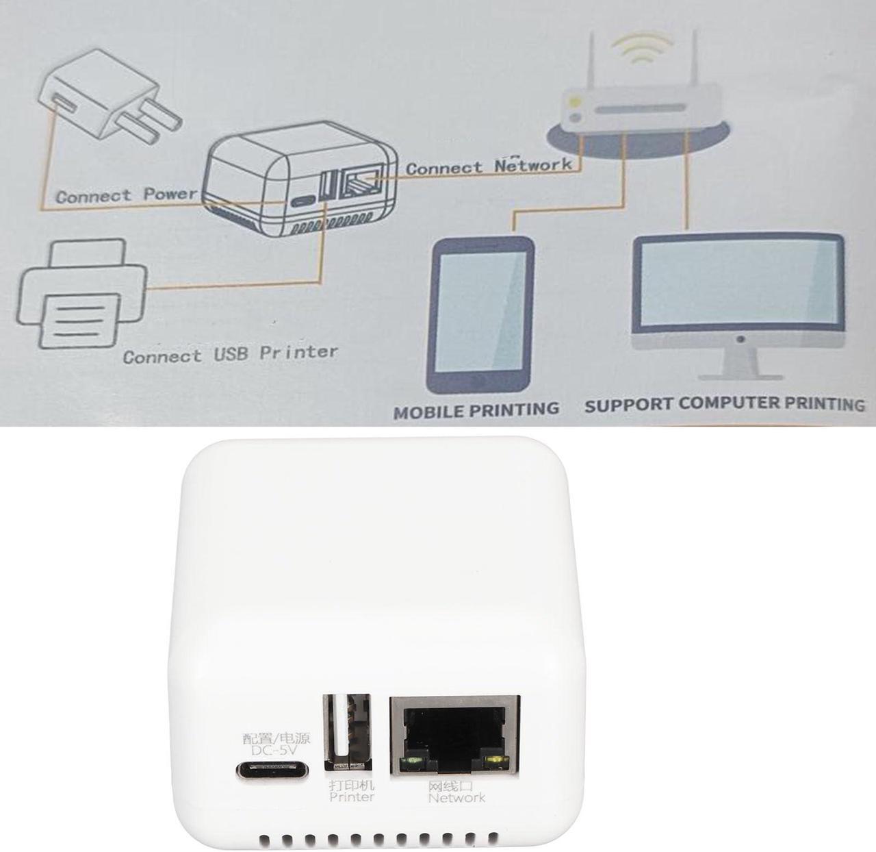 Alt view image 5 of 5 - ASHATA USB 2.0 Network Print Server, LAN Print Share Server for USB Printers, Wireless Print Server with Type C Power Supply, for Linux 3.4 for for Android (US Plug)