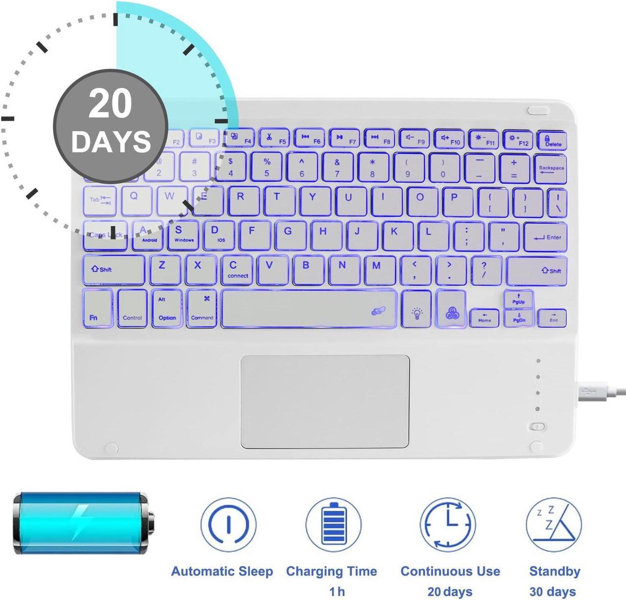 Alt view image 5 of 5 - Super Space Wireless Bluetooth Keyboard with Touchpad for iPad - 7 Colors Backlit - Tablet Rechargeable Pro/iPad Air/iPad Mini and Other iOS Android Windows Devices, white