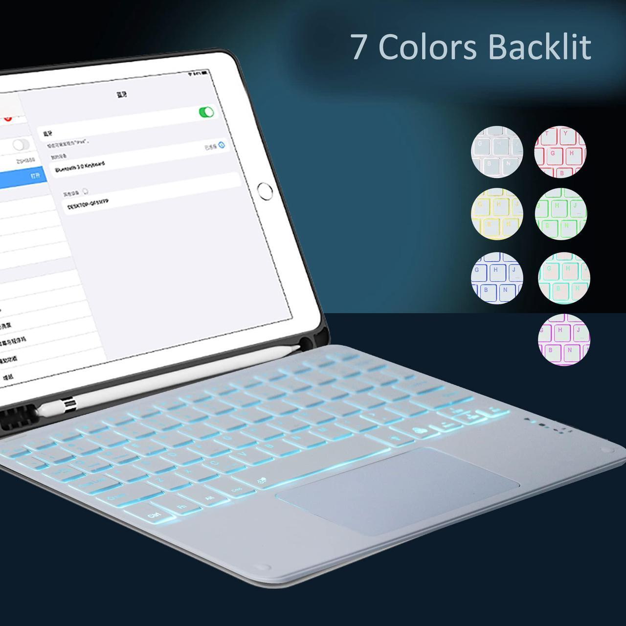 Alt view image 3 of 5 - Super Space Wireless Bluetooth Keyboard with Touchpad for iPad - 7 Colors Backlit - Tablet Rechargeable Pro/iPad Air/iPad Mini and Other iOS Android Windows Devices, white