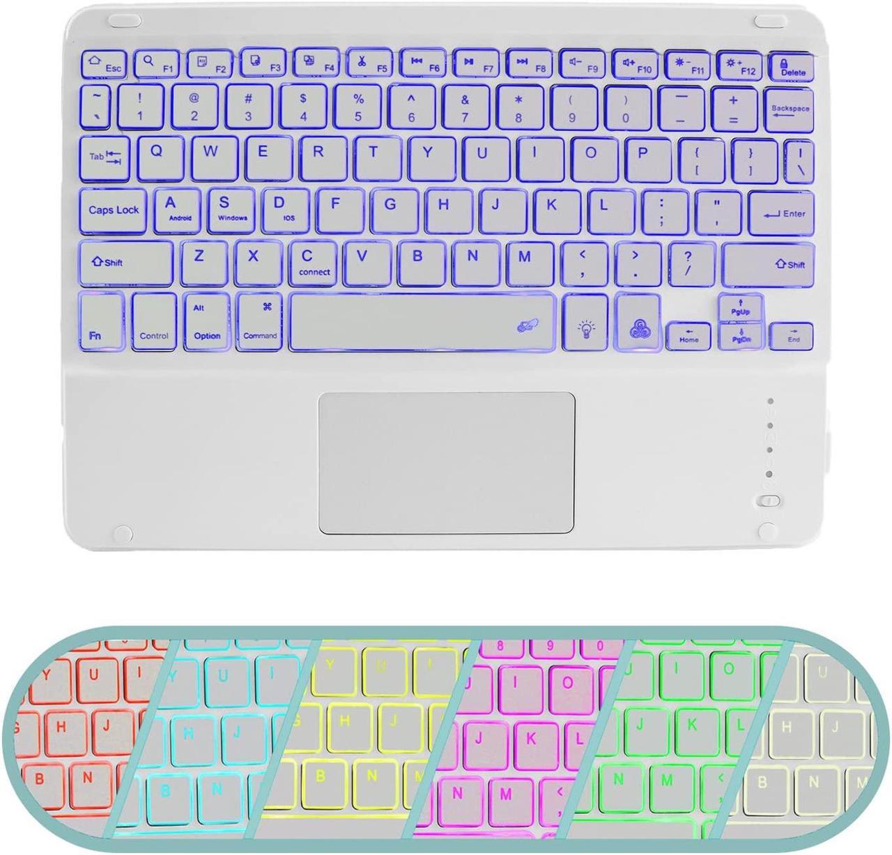 Main image of Super Space Wireless Bluetooth Keyboard with Touchpad for iPad - 7 Colors Backlit - Tablet Rechargeable Pro/iPad Air/iPad Mini and Other iOS Android Windows Devices, white