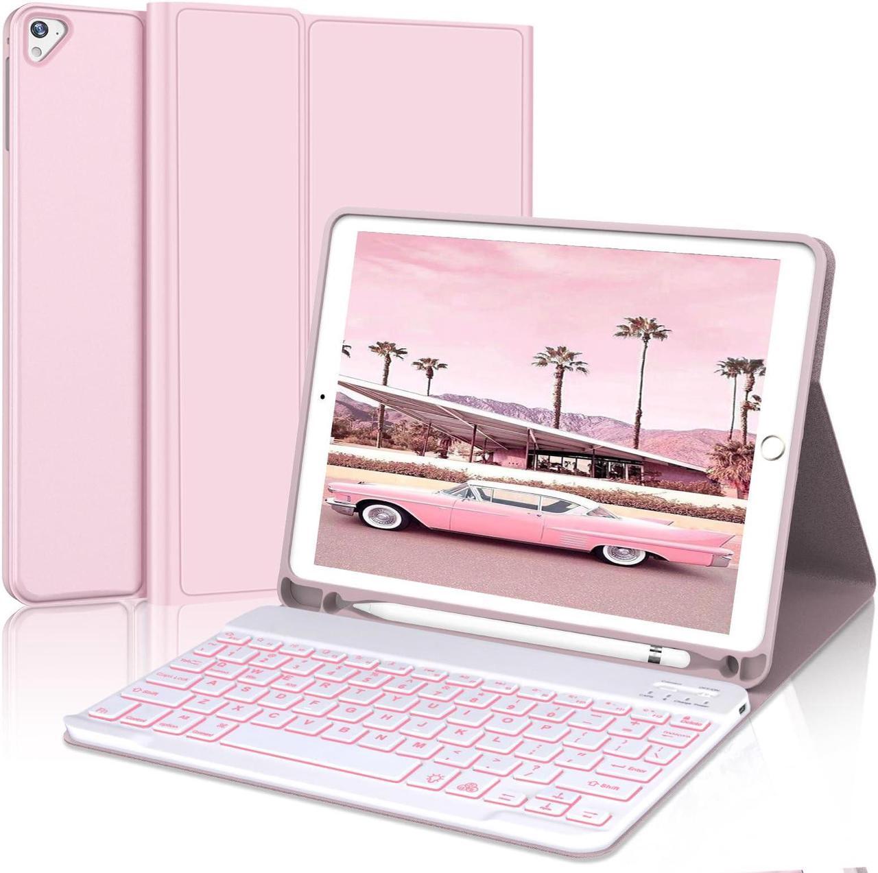 Main image of iPad Keyboard Case 9.7 inch for iPad 6th Generation(2018)/iPad 5th Gen(2017)/iPad Air 2&1/iPad Pro 9.7- 7 Colors Backlit Detachable Keyboard Folio Smart Cover with Pencil Holder for iPad 9.7(Pink)