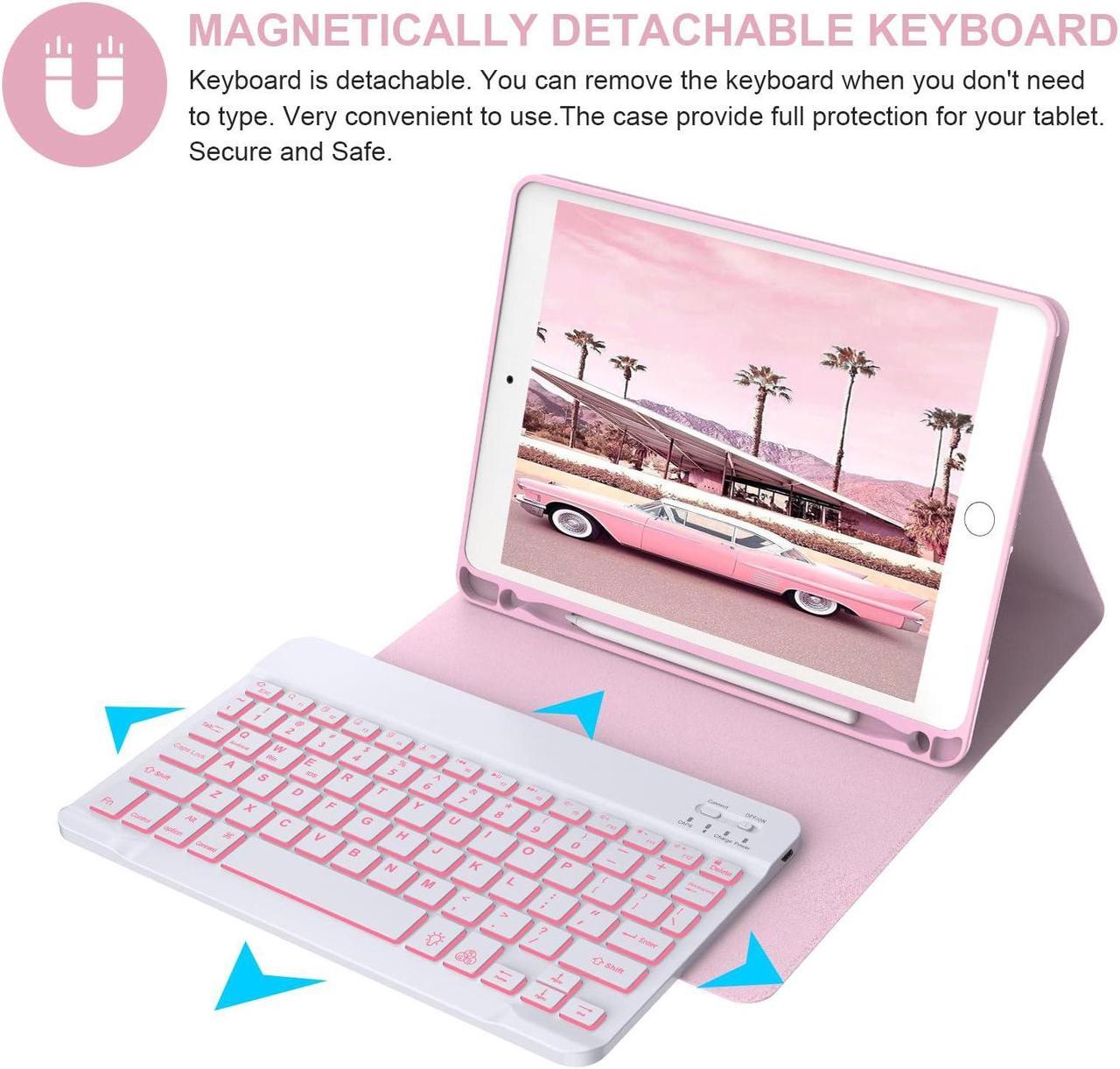 Alt view image 3 of 5 - iPad Keyboard Case 9.7 inch for iPad 6th Generation(2018)/iPad 5th Gen(2017)/iPad Air 2&1/iPad Pro 9.7- 7 Colors Backlit Detachable Keyboard Folio Smart Cover with Pencil Holder for iPad 9.7(Pink)