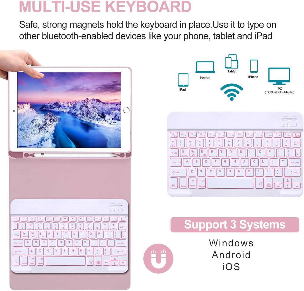 Alt view image 5 of 5 - iPad Keyboard Case 9.7 inch for iPad 6th Generation(2018)/iPad 5th Gen(2017)/iPad Air 2&1/iPad Pro 9.7- 7 Colors Backlit Detachable Keyboard Folio Smart Cover with Pencil Holder for iPad 9.7(Pink)